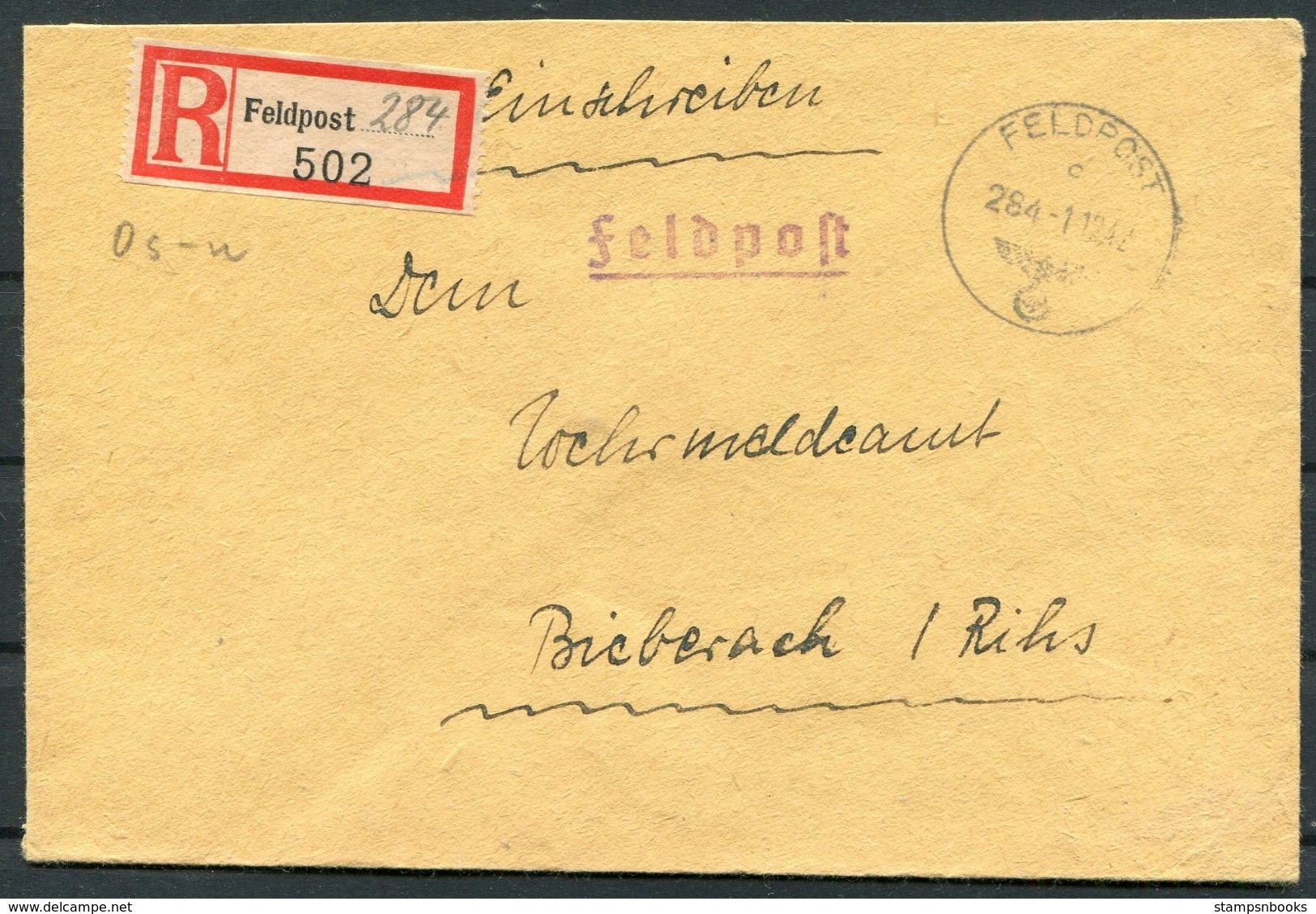 1942 Germany Einschreiben Feldpost Brief / Registered Fieldpost Cover - Biberach - Covers & Documents