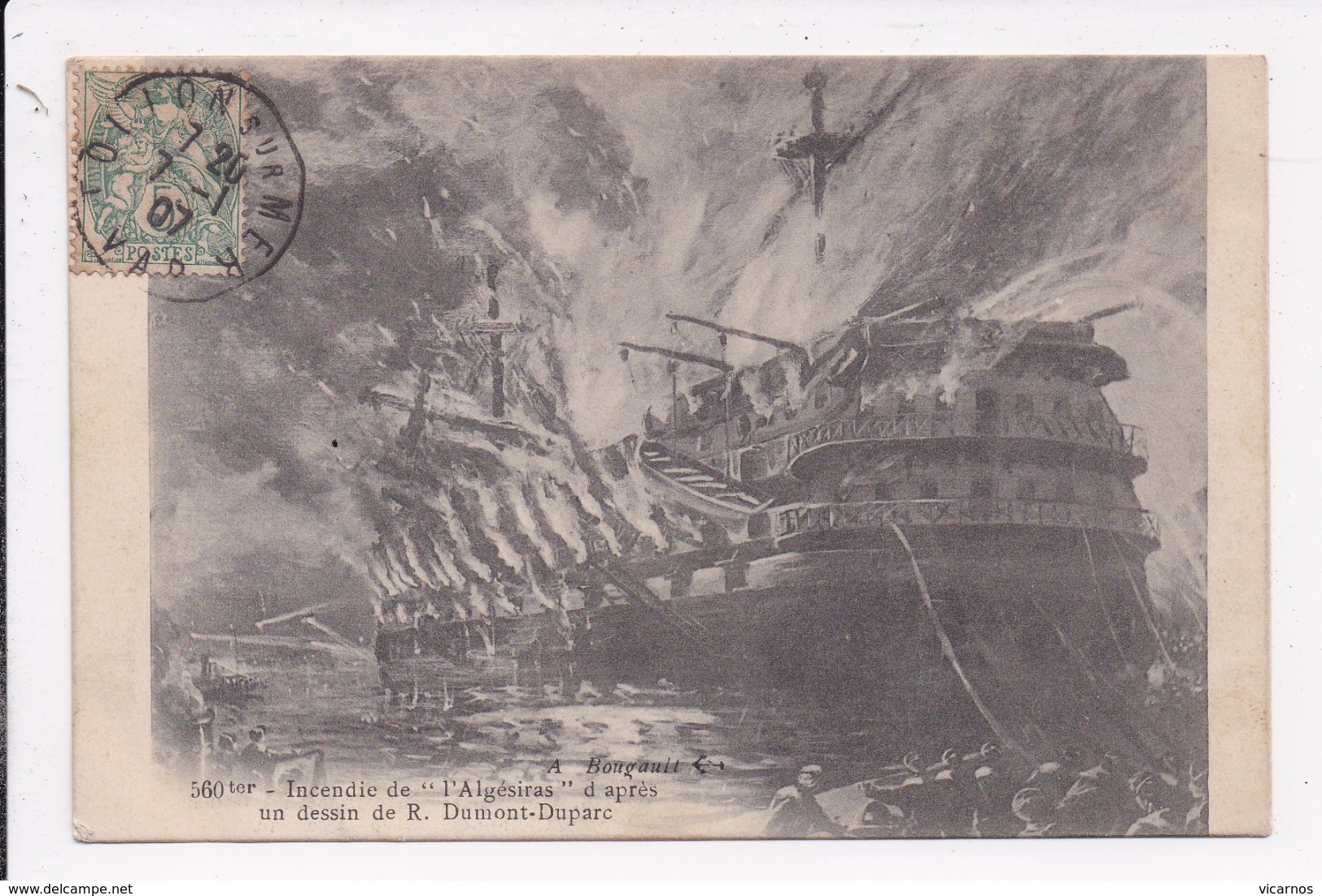 CP BATEAU ILLUSTRATION  Incendie De L'ALGESIRAS D'apres Un Dessin De R.Dumont Duparc - Guerra