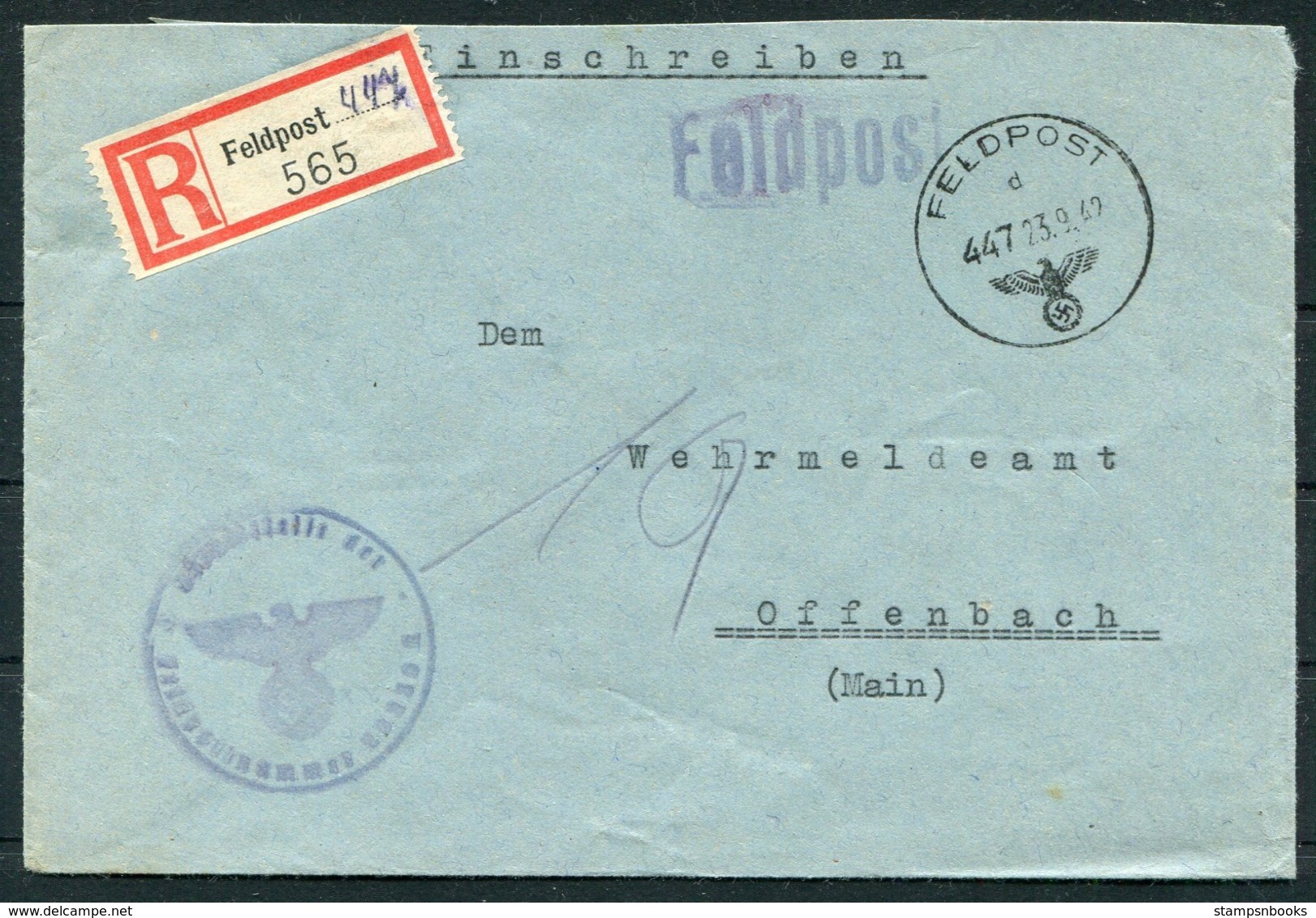 1942 Germany Einschreiben Feldpost Brief / Registered Fieldpost Cover - Wehrmeldeamt Offenbach - Covers & Documents