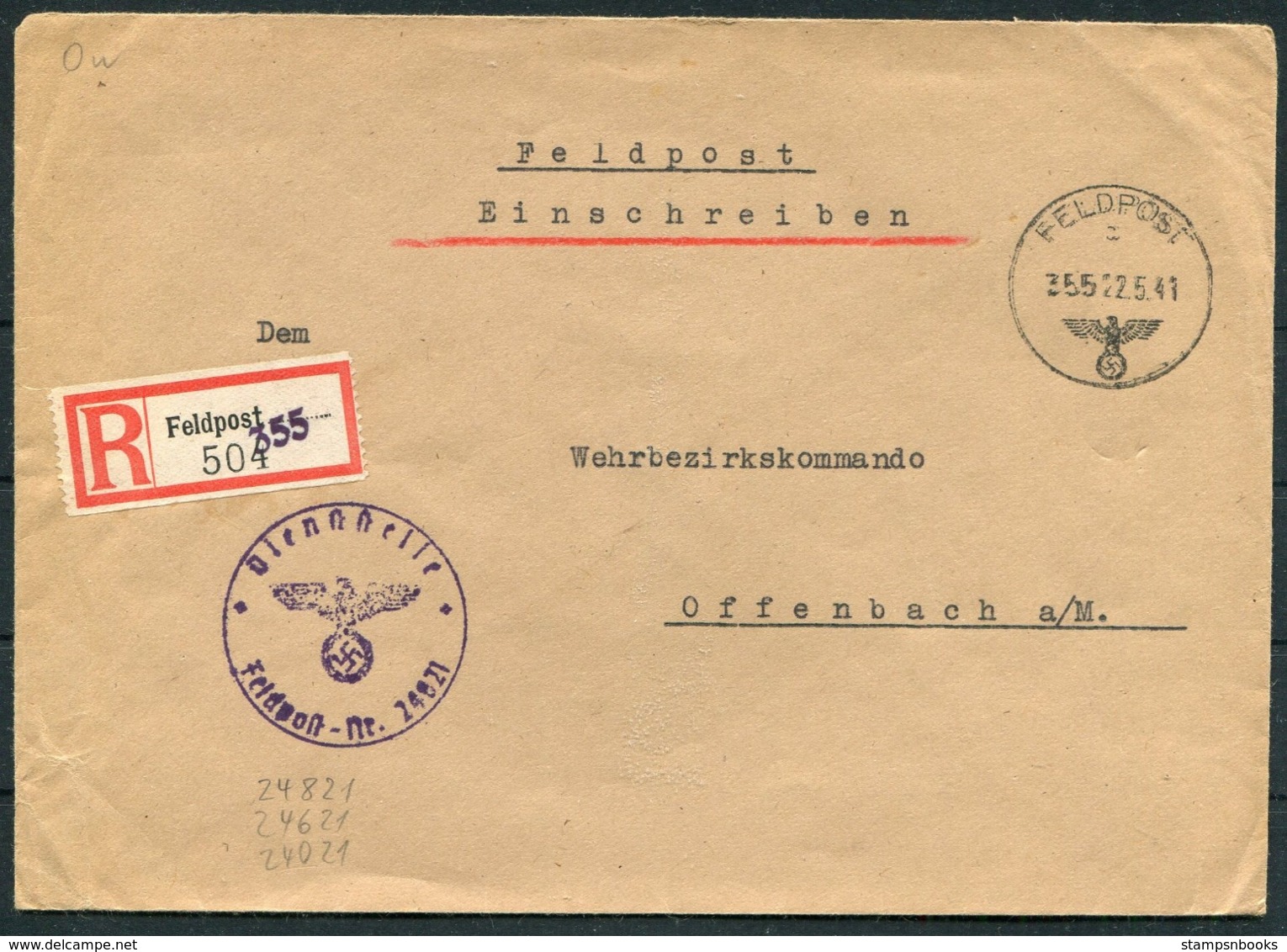 1941 Germany Einschreiben Feldpost Brief / Registered Fieldpost Cover - Wehrbezirkskommando Offenbach - Covers & Documents