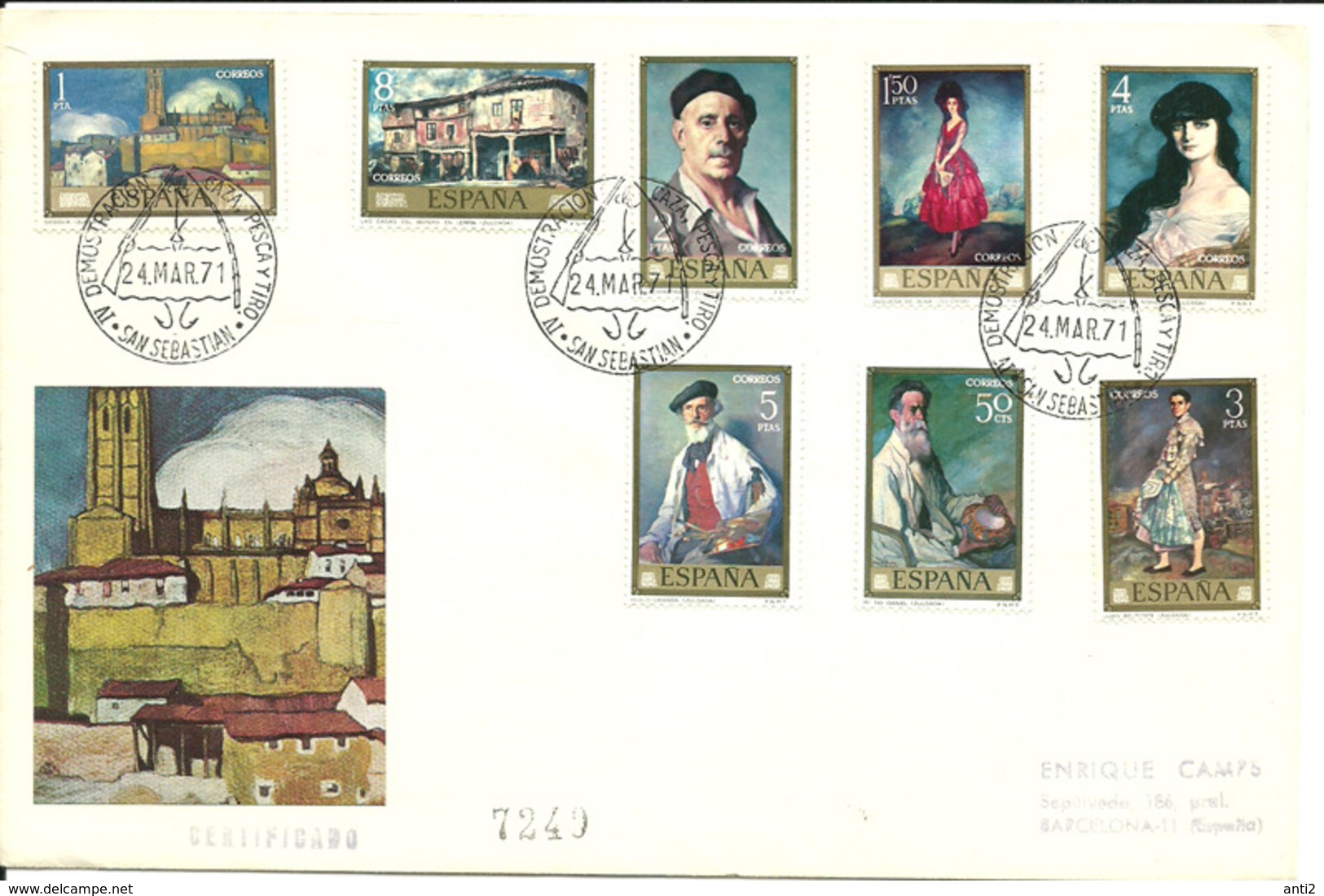 Spain 1971 Painting (XV): Ignacio Zuloaga, Mi  1912-1919, FDC - Storia Postale