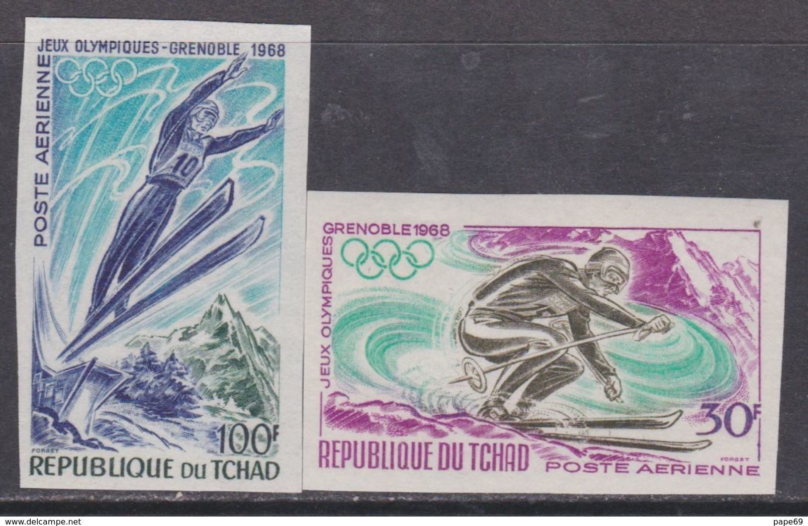 Tchad PA N° 44 / 45 Nd XX Jeux Olympiques D'hiver à Grenoble, Les 2 Valeurs Variété Non Dentelée, Sans Charnière,TB - Tchad (1960-...)