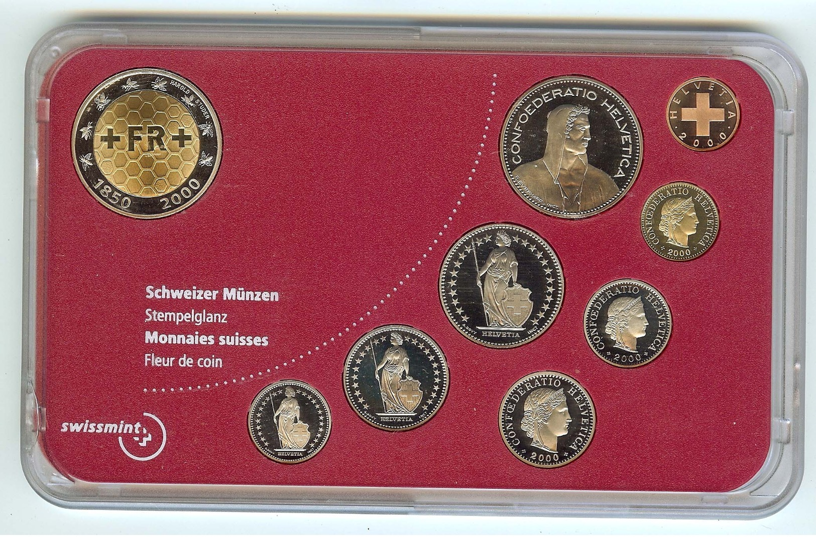 Schweiz: Münzset Divisionale 2000: 1R /5R/10R/20R /50R /1Fr/2Fr/5Fr  + 5Fr (150 Jahre Schweizer Franken) - Autres & Non Classés