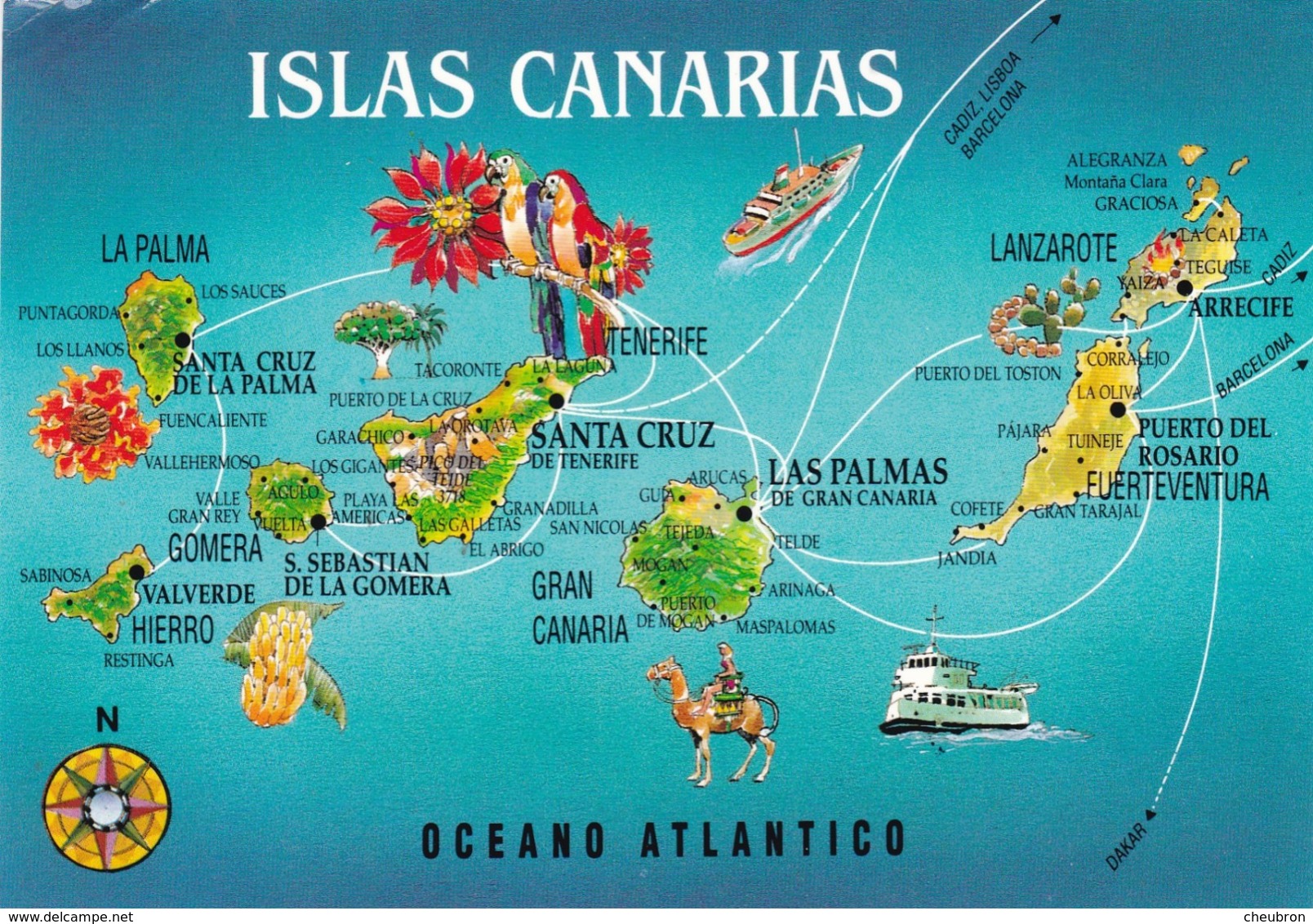 ESPAGNE. . 2 CARTES. CARTE GÉOGRAPHIQUE DES ÎLES CANARIES. CARTE GÉOGRAPHIQUE DE TENERIFE. - Tenerife