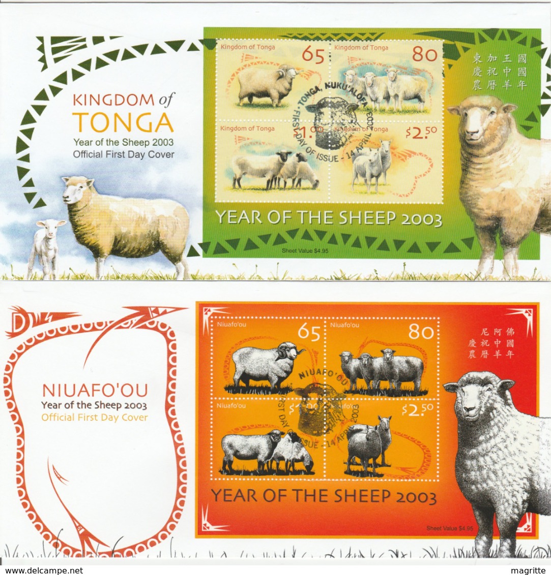 Tonga Niuafo'ou 2003 Année Du Mouton Chèvre FDC 's Emission Commune Year Of The Sheep Goat FDC's Joint Issue - Anno Nuovo Cinese