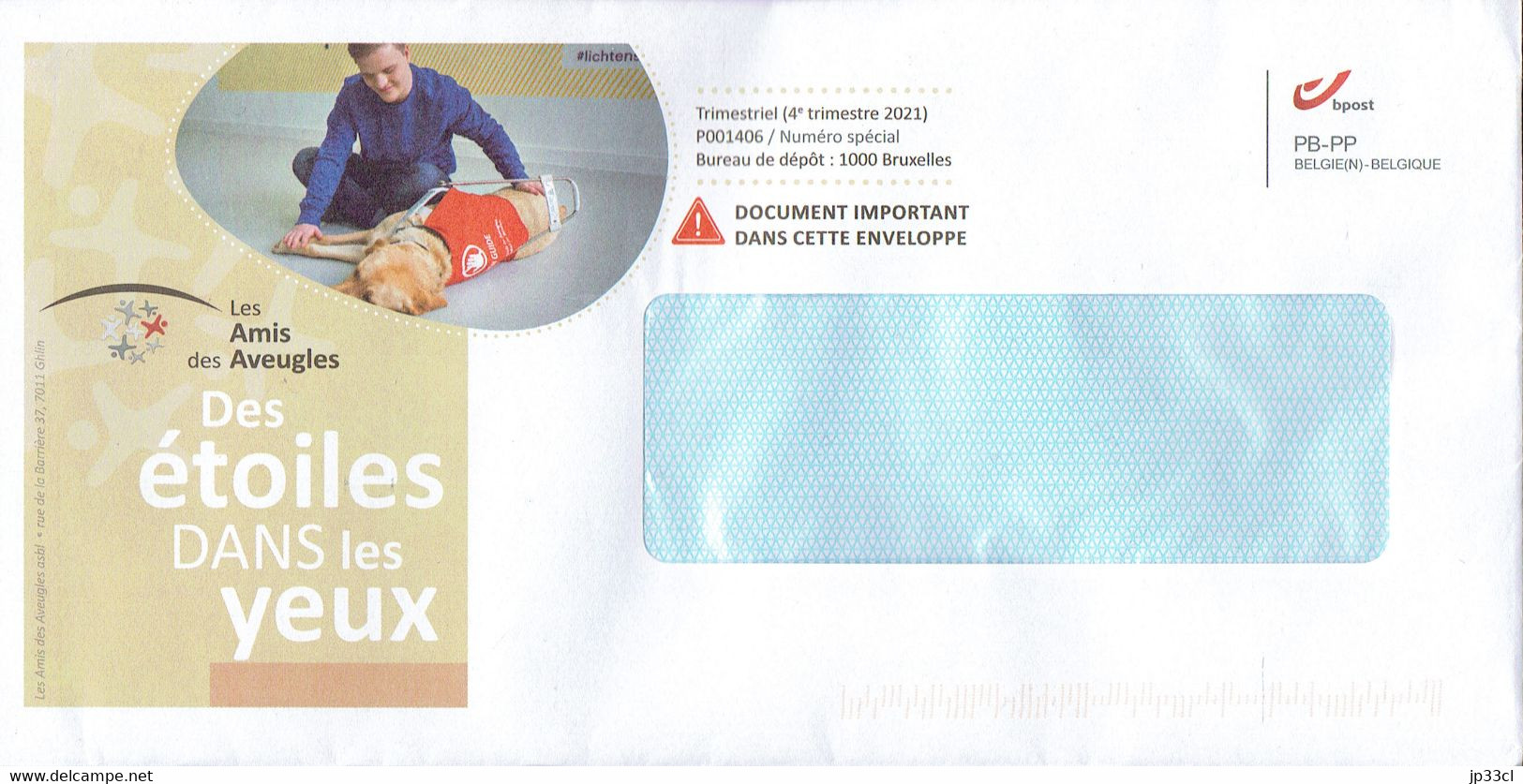 2 Enveloppes Personnalisées  Les Amis Des Aveugles (Ghlin - Mons - Bergen) Avec Chien Hond Dog Perro - Sonstige & Ohne Zuordnung