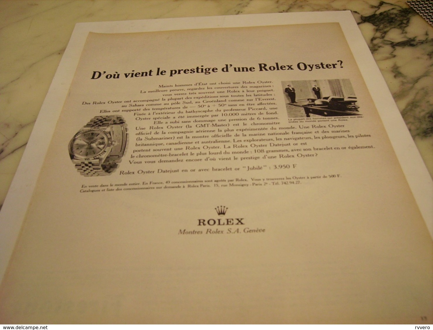 ANCIENNE PUBLICITE PRESTIGE MONTRE ROLEX OYSTER  1966 - Andere & Zonder Classificatie