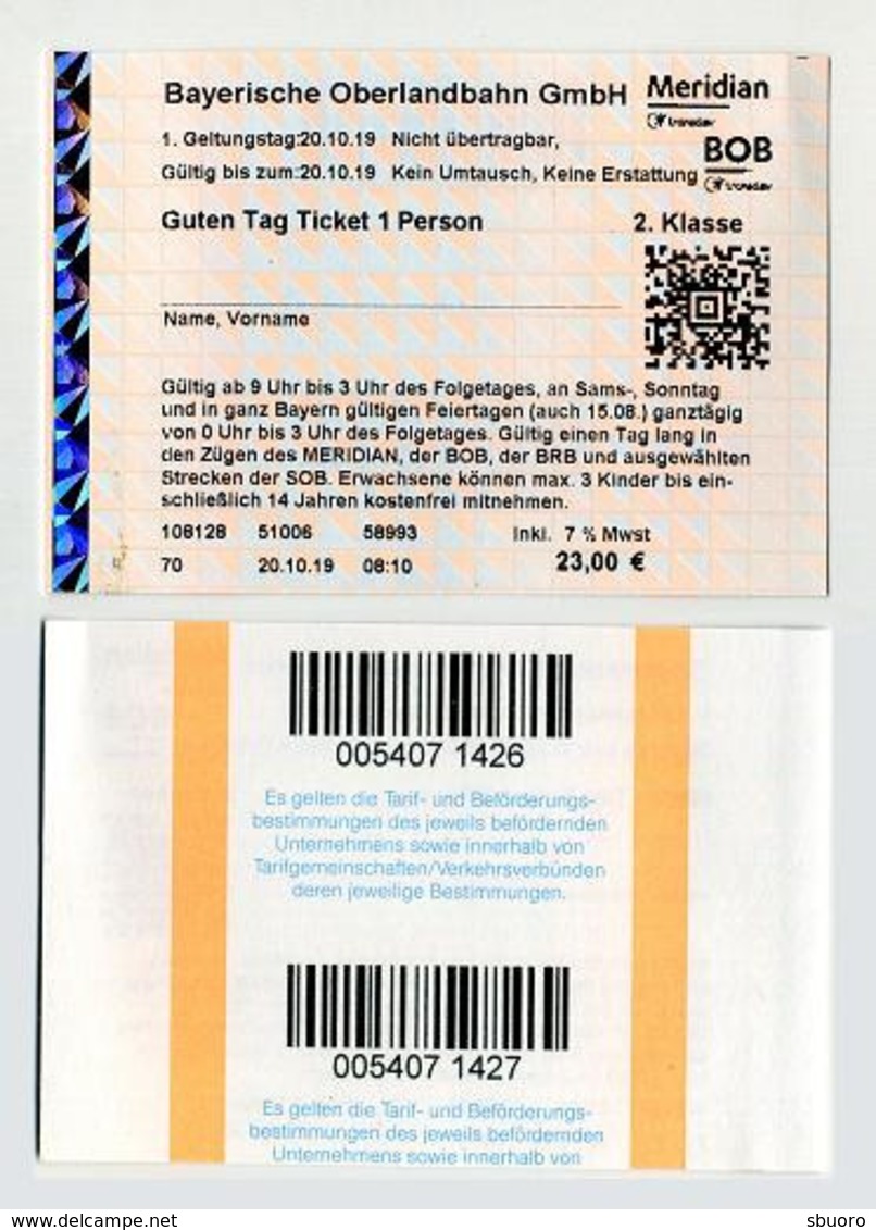 Guten Tag Ticket 1 Person. 2019. Munich München Monaco. Allemagne Germany Deutschland Tyskland - Europe