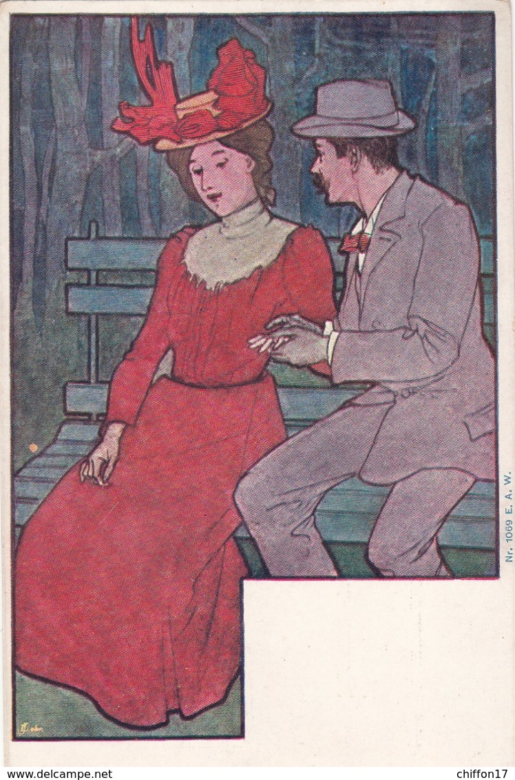 CPA ART NOUVEAU  COUPLE Sur Un Banc  Illustrateur à Déterminer - Otros & Sin Clasificación