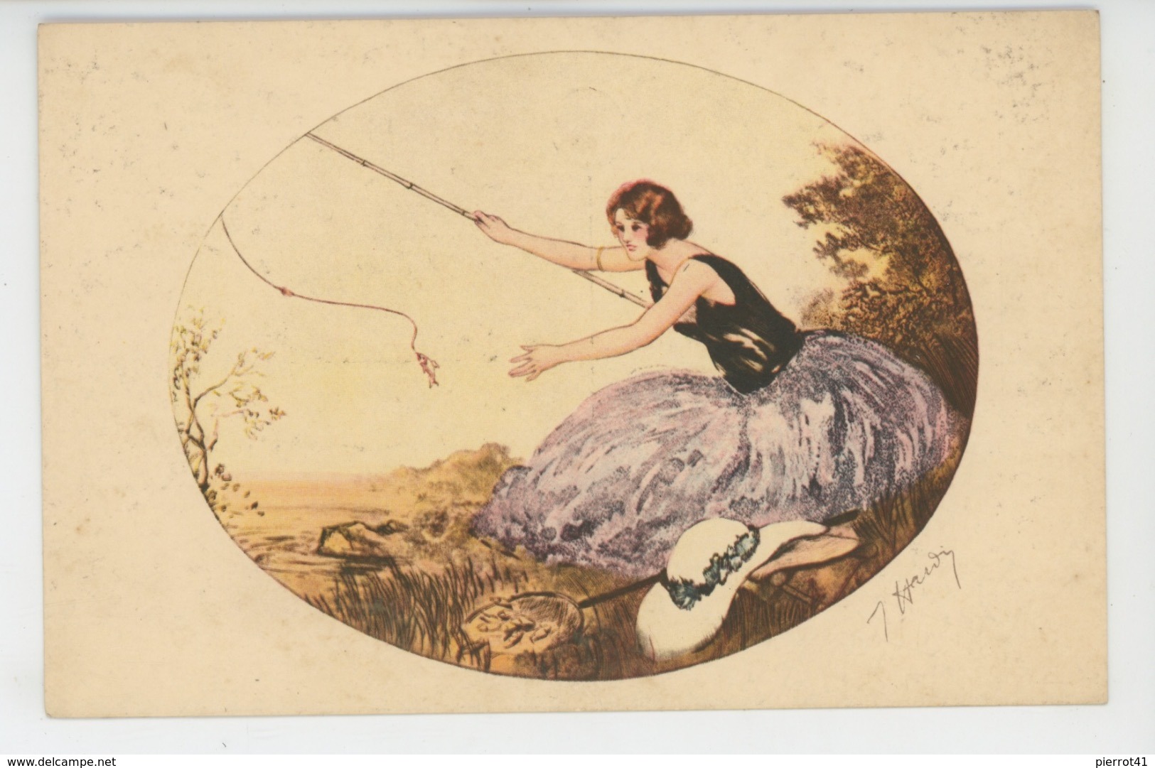 FEMMES - FRAU - LADY -  Jolie Carte Fantaisie Femme à La Pêche Signée HARDY - Hardy, Florence