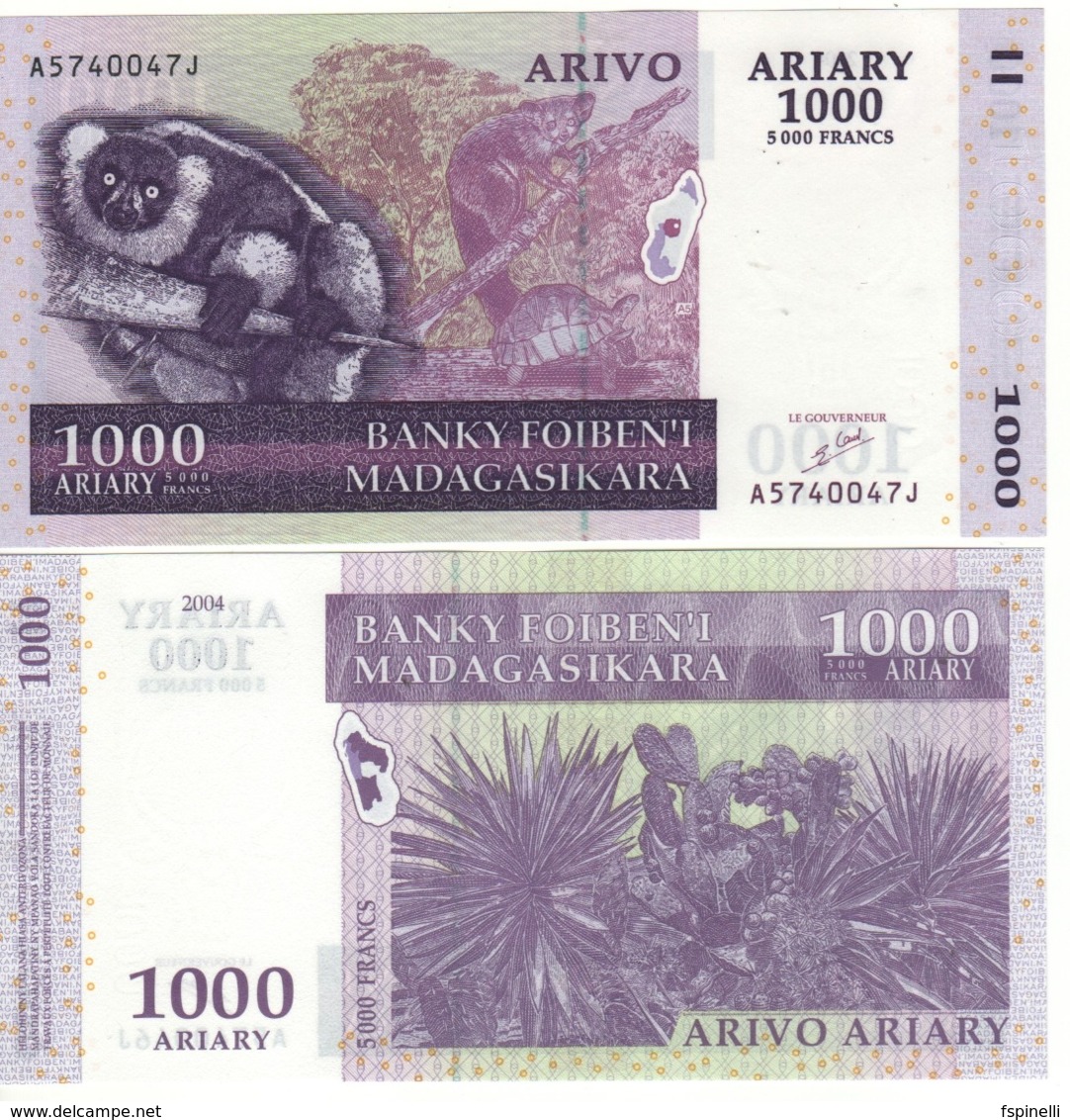 MADAGASCAR  1'000 Ariary  5'000 Francs      P89a  (ND  2004) - Madagascar