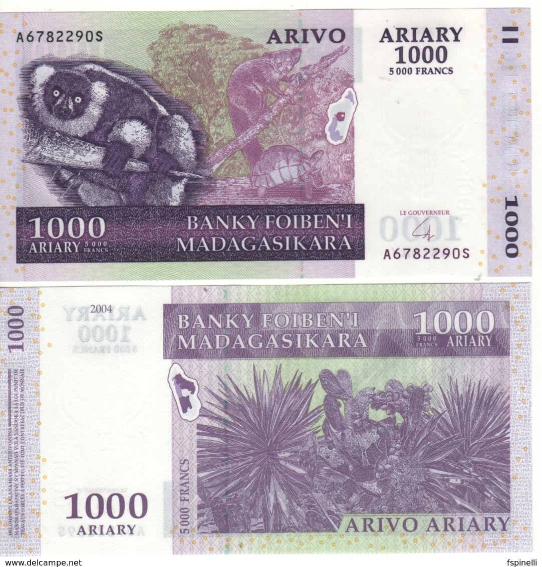 MADAGASCAR  1'000 Ariary  5'000 Francs      P89b  (ND  2004) - Madagaskar