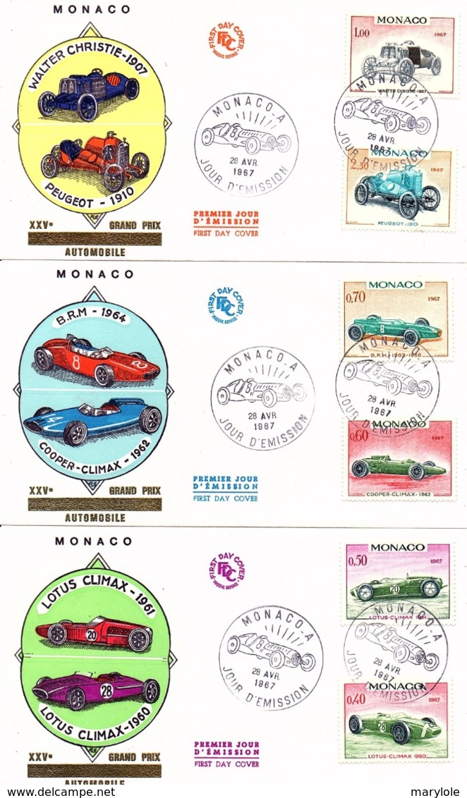 FDC  -  MONACO  -  28 AVR 1967   -   25èmes  Grand  Prix  Automobile  De  Monaco  ( Série Complète ) - FDC