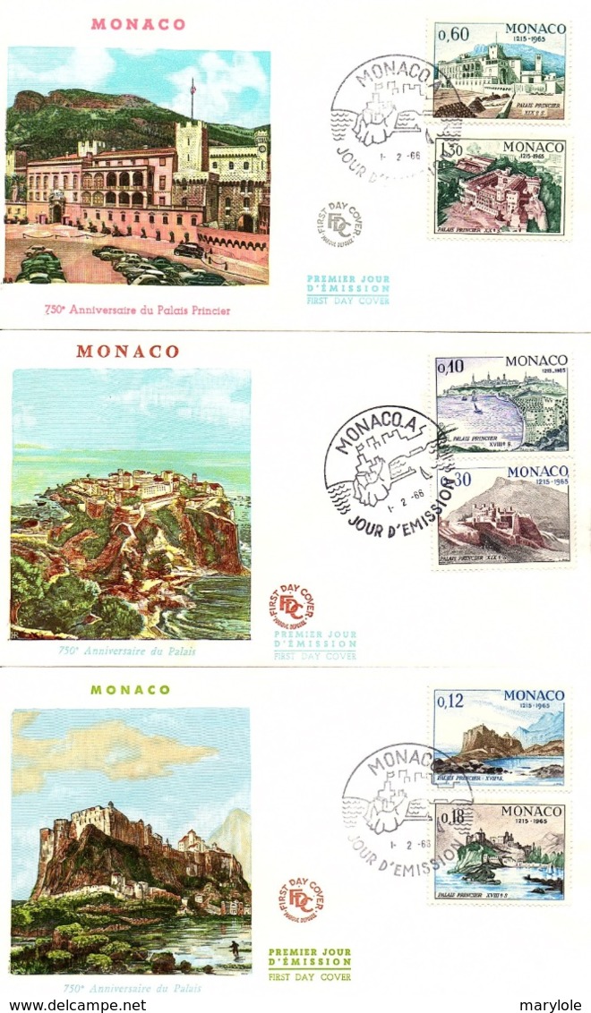 FDC  -  MONACO  -  1 . 2 . 66   -   750 èmes  Anniversaire  Du  Palais  Princier  ( Série Complète ) - FDC