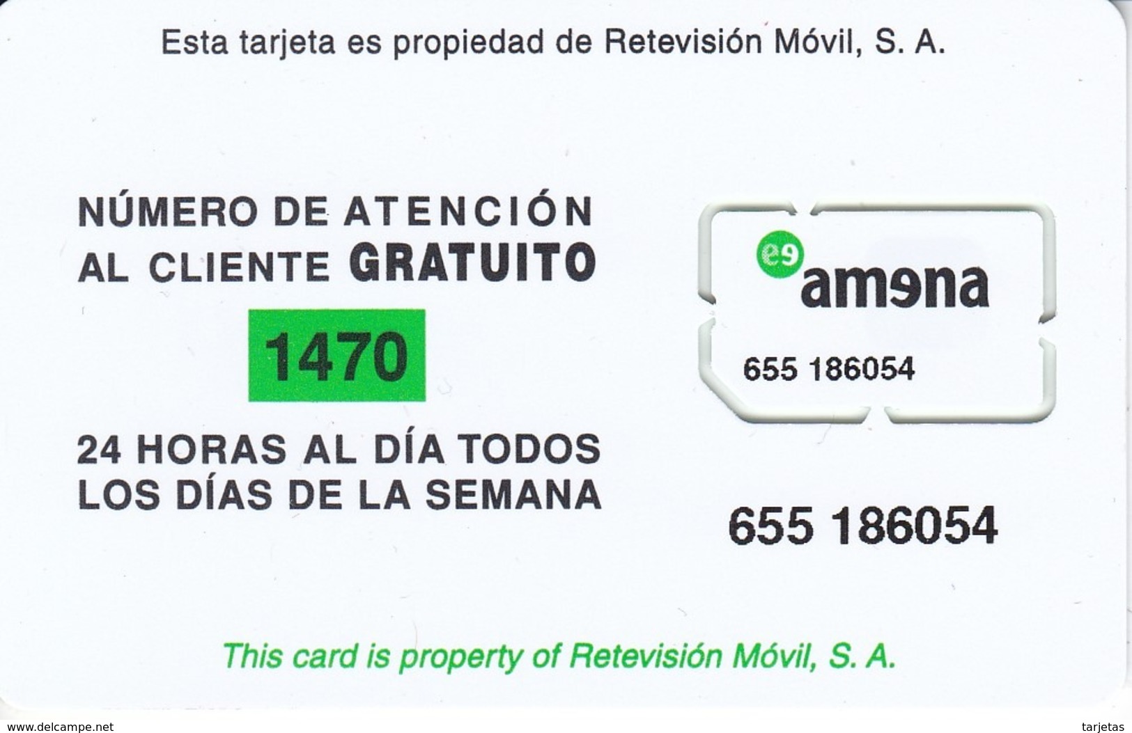 AMR-003 TARJETA DE GSM DE AMENA CON NUMERO - Amena - Retevision