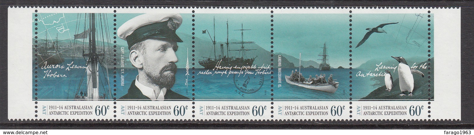 2011 Australian Antarctic Territory Expedition Centenary Complete Strip Of 5 MNH @ Face Value - Ungebraucht