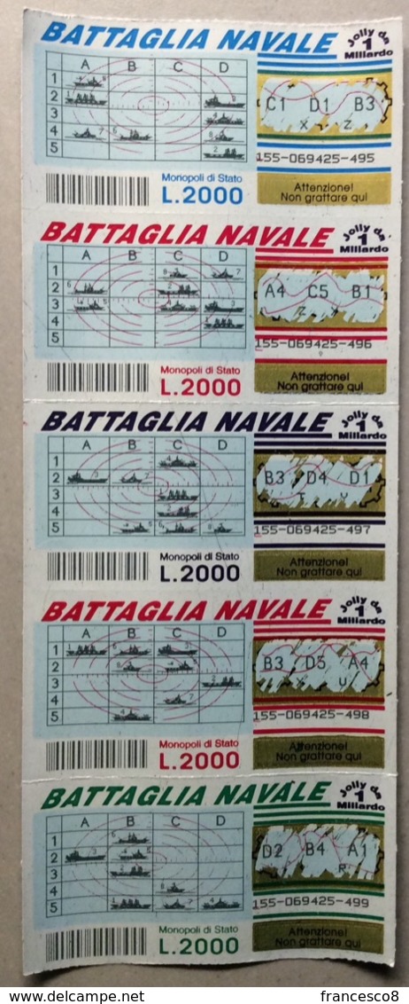 GRATTA E VINCI - Battaglia Navale   - STRISCIA DI 5 BIGLIETTI - Biglietti Della Lotteria