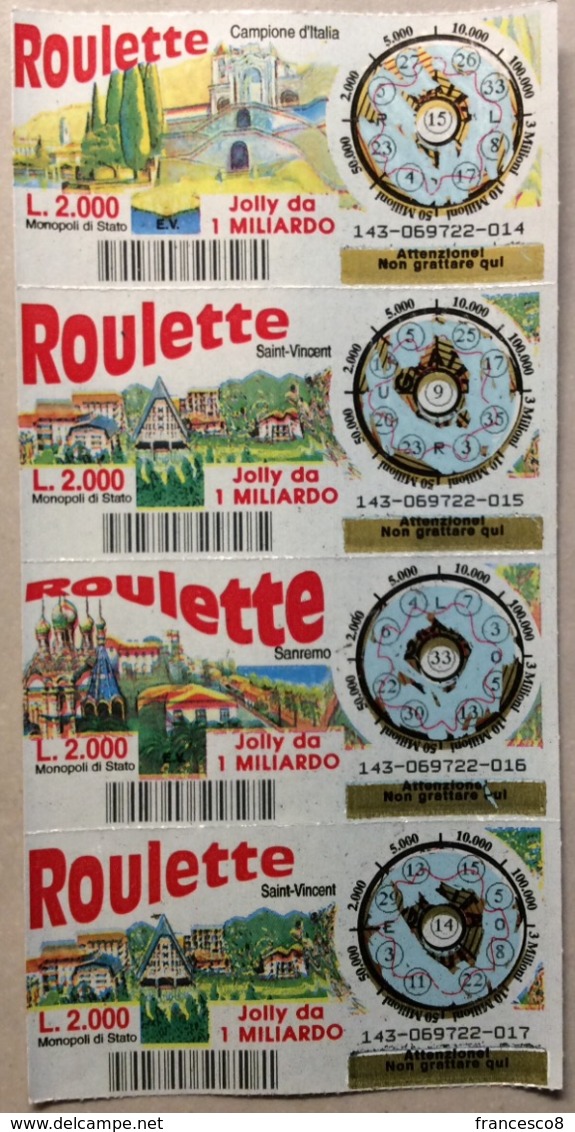 GRATTA E VINCI - Roulette   - STRISCIA DI 4 BIGLIETTI - Billetes De Lotería