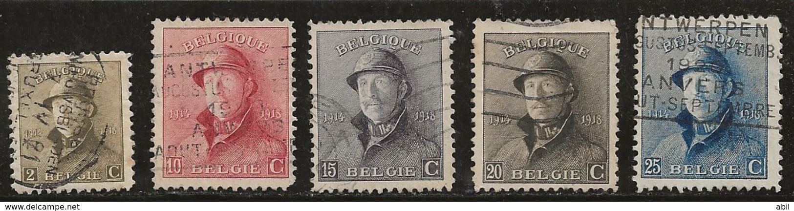 Belgique 1919-1920 N°Y.T. :  166,168 à 171 Obl. - 1919-1920  Cascos De Trinchera