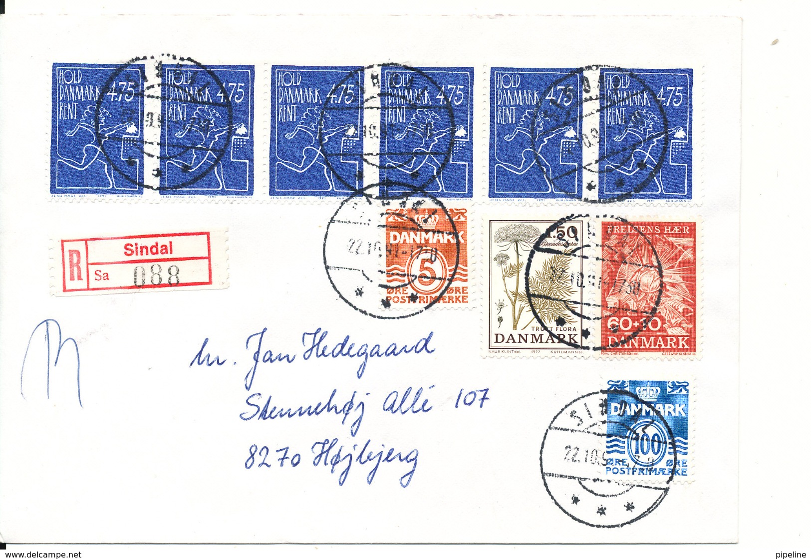 Denmark Registered Cover Sindal 22-10-1991 Sent To Höjbjerg - Storia Postale