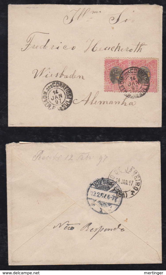 Brazil Brasil 1897 Cover 2x100R Madrugada To WIESBADEN Germany - Brieven En Documenten