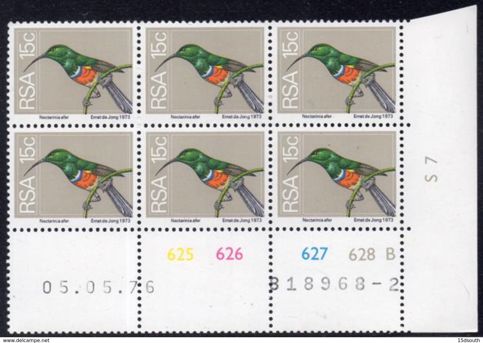 South Africa - 1976 2nd Definitive 15c Sunbird Control Block (1976.05.05) Pane B (**) # SG 358 - Blocs-feuillets