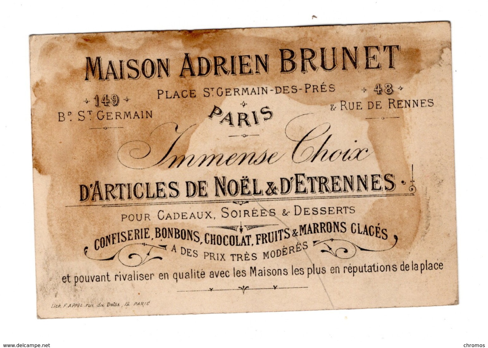 Chromo Imp. Appel, 1-2-10, Demoiselle Et Accessoires De Mode, Maison Aderien Brunet - Otros & Sin Clasificación