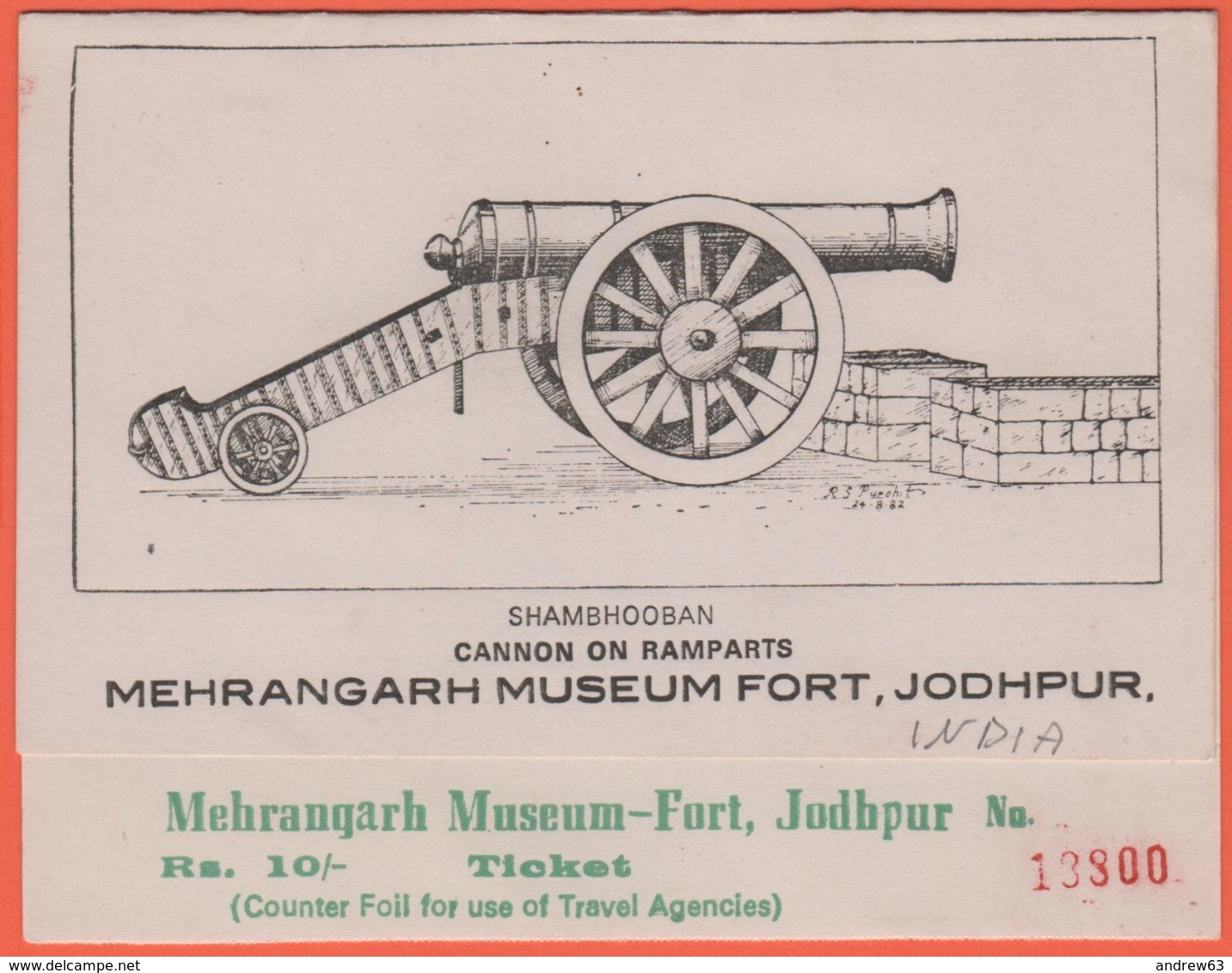 INDIA - INDIE - Shambhooban - Cannon On Ramparts, Mehrangarh Museum Fort, Jodhpur, Biglietto D'ingresso - Used - Biglietti D'ingresso