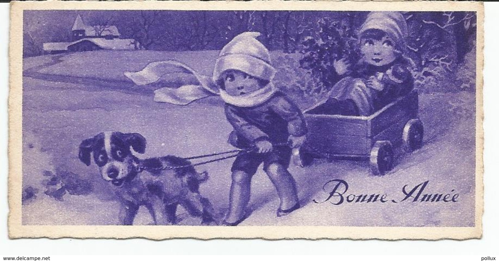 1 Mini Carte Voeux Bonne Année,enfants,traineau, Chien, Format 5,5 Cm X 11 Cm Importé D'Italia - Anno Nuovo