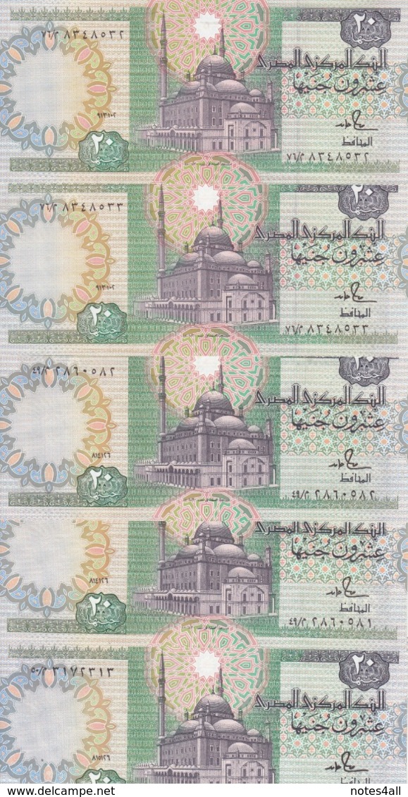 EGYPT 20 POUNDS EGP 1986 1987 1992 P-52b SIG/ SALAH HAMED #18 LOT X5 UNC NOTES */* - Egypt