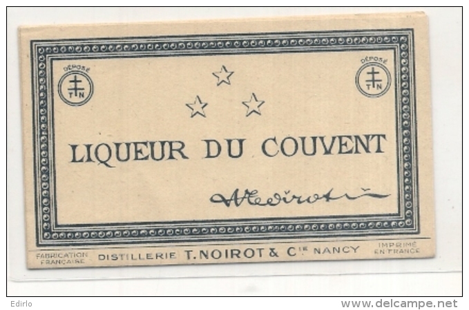 étiquette  -  1900/30 - Liqueur Du Couvent  NOIROT - Nancy - - Whisky