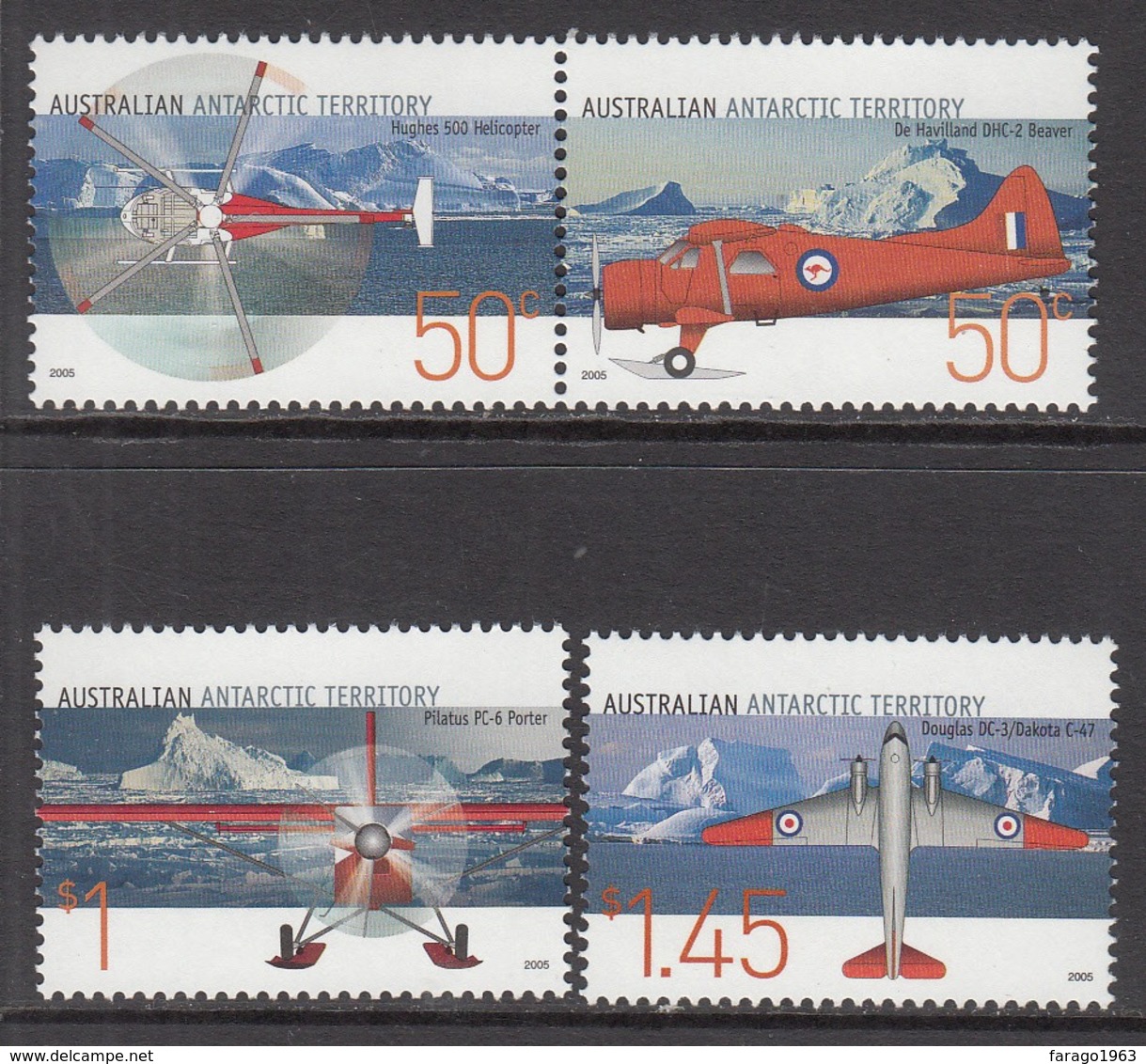 2005 Australian Antarctic Territory Aviation Aircraft Complete Set Of 4 MNH @ 80% Face Value - Nuovi