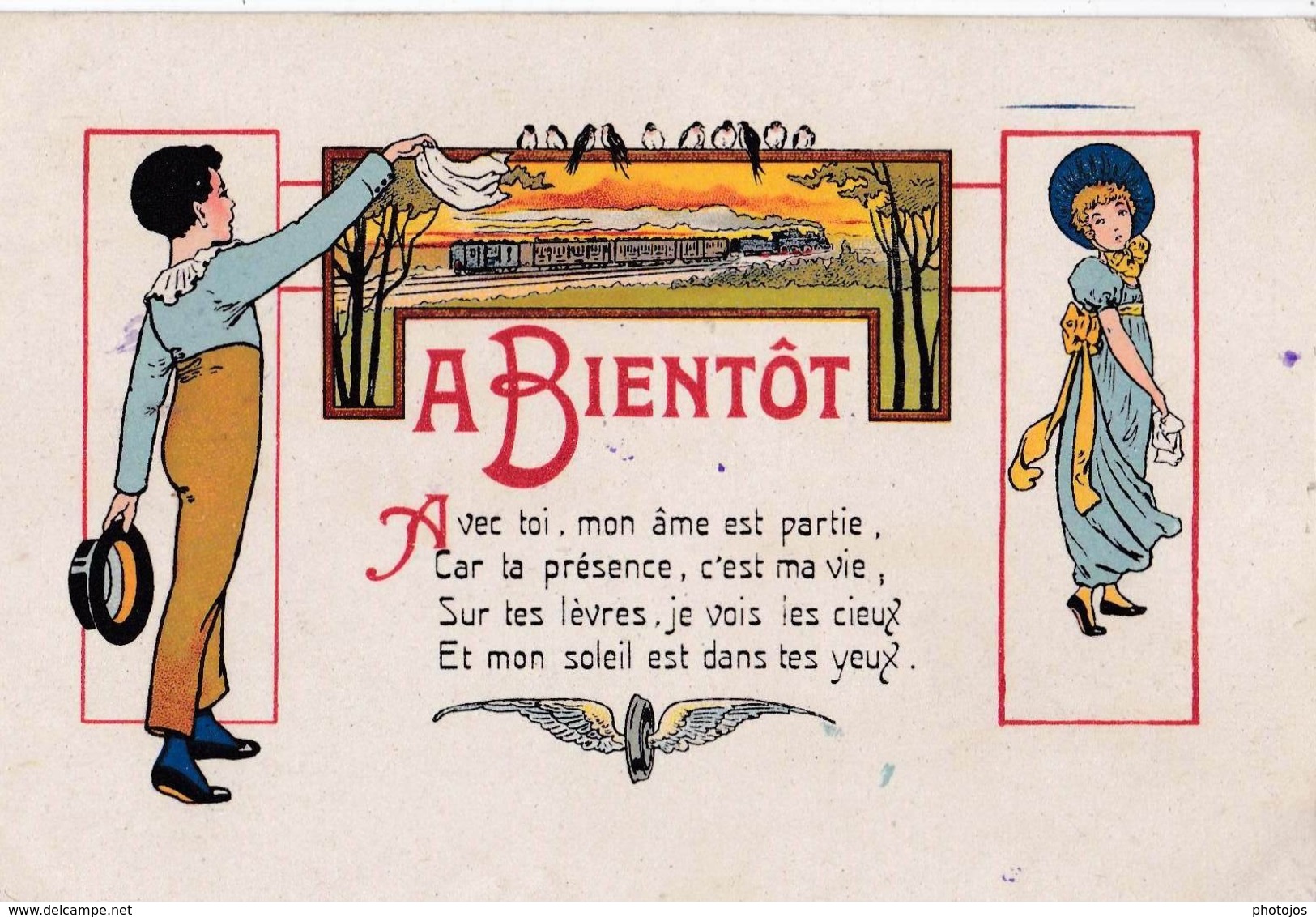 CPA : Série Pour Ceux Qu'on Oublie Pas Par E Drot Jeune Fille Garcon  Train  "A Bientot" 1922 Ed SID - Autres & Non Classés