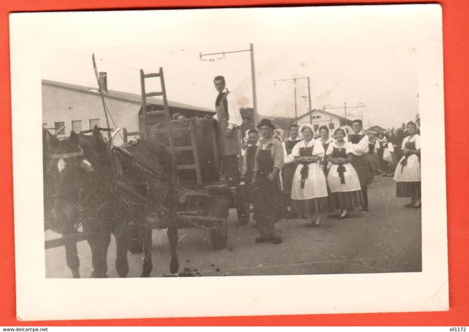 KAB-15 Moudon 1955  Carte Souvenir De La Fête Des Vignerons Cortège Des Vendanges. Grand Format.Dos Blanc - Moudon