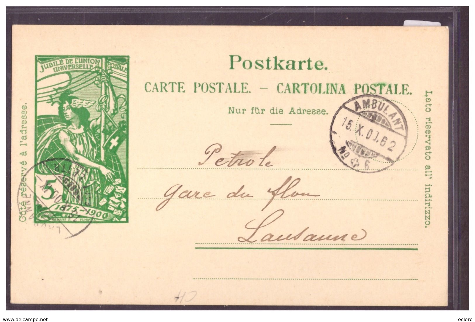 ENTIER POSTAL CHOCOLAT SUCHARD - RARE SUR ENTIER UPU 1900 - GANZSACHE - TB - Autres & Non Classés