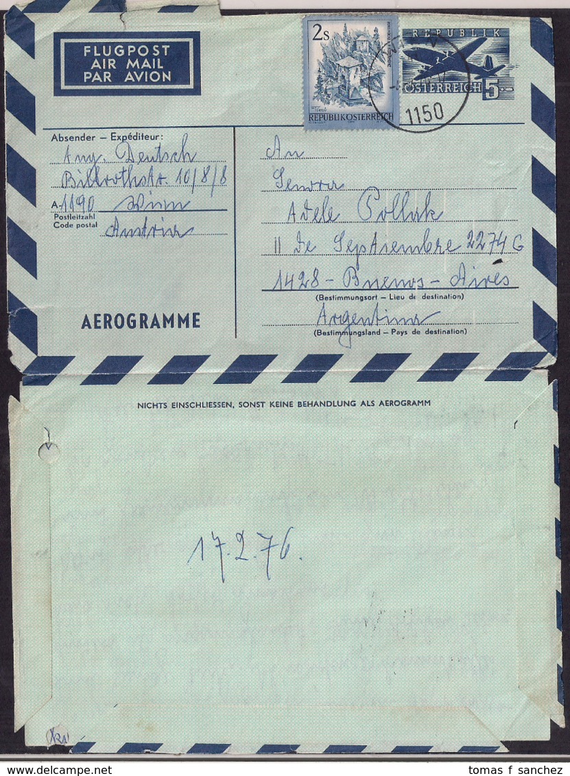 Österreich - 1976 - Aerogramme - Flugpost -> Argentinien - Briefe U. Dokumente