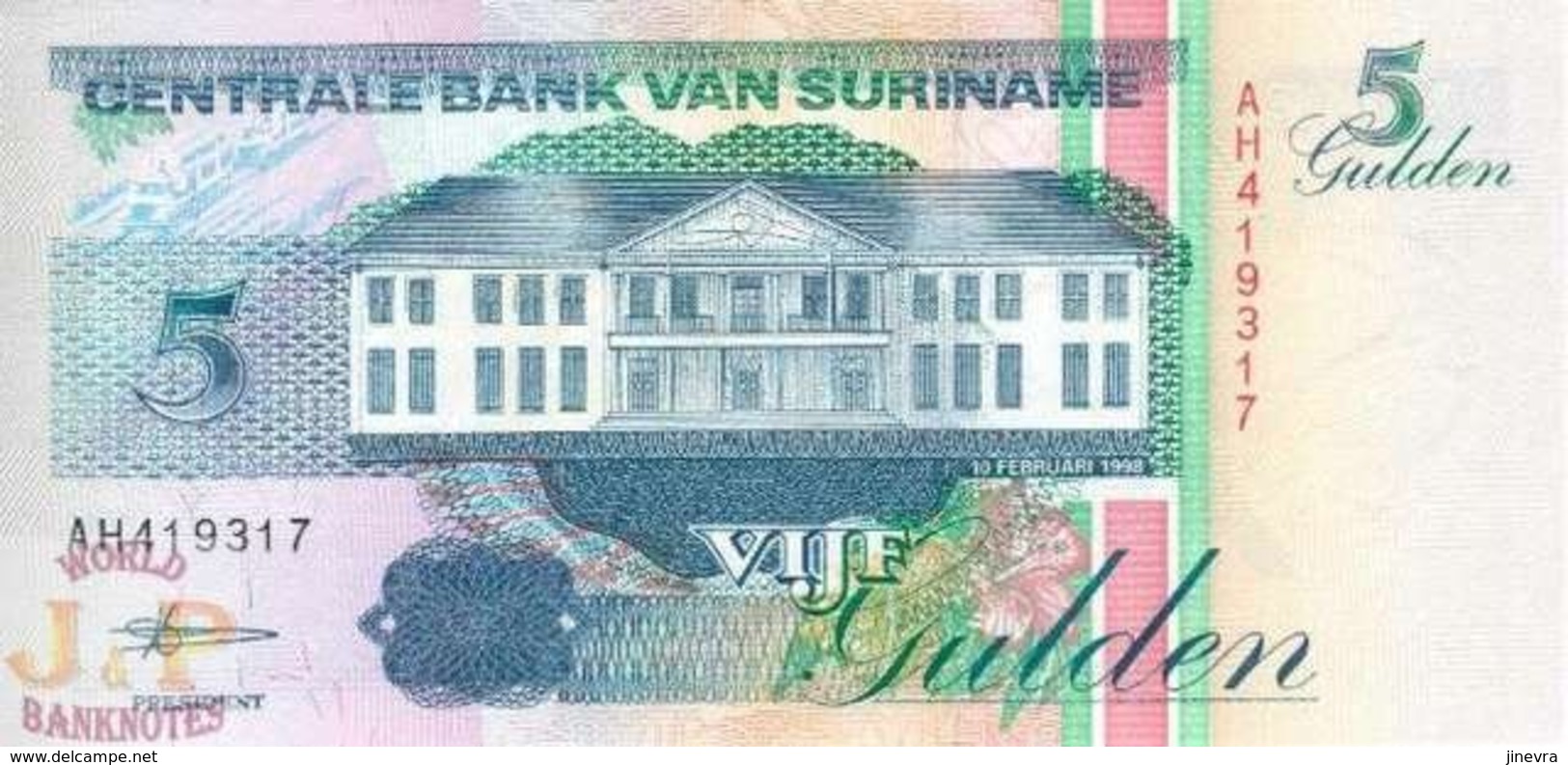 SURINAME 5 GULDEN 1998 PICK 136b UNC - Surinam