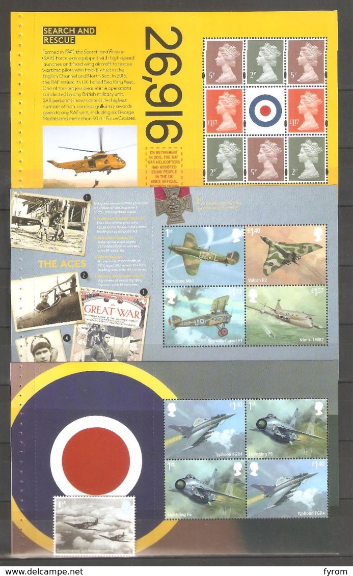 2018 RAF 100 Years 3 Panes And Stamp From Prestige Booklet MNH - Nuevos