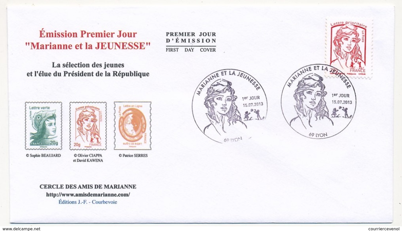 FRANCE - Enveloppe FDC - Marianne Et La Jeunesse - Lettre Prioritaire - LYON 15/07/2013 - 2010-2019