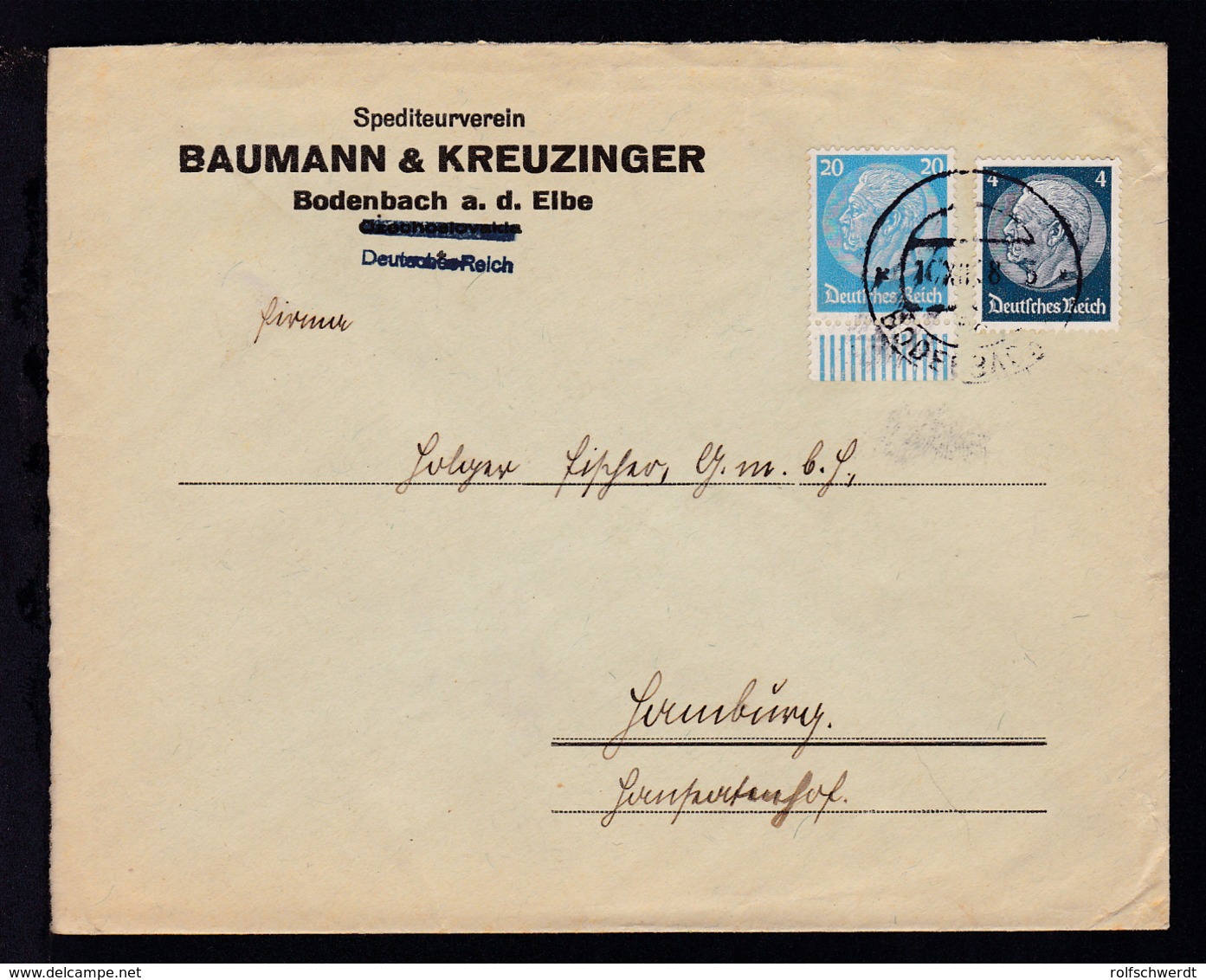 BODENBACH 1 5c 10.XII.38 Auf Firmenbrief Spediteurverein Baumann & Kreuzinger, - Occupation 1938-45