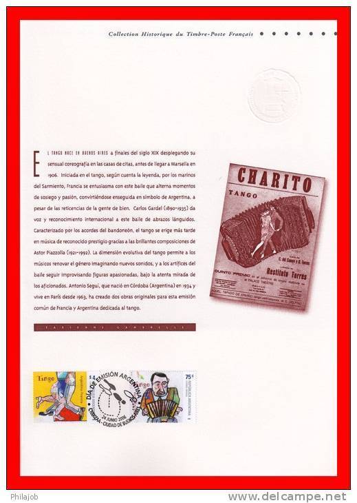 " FRANCE-ARGENTINE TANGO " Sur Document Philatélique Officiel 1er Jour (4 Pages) De 2006 N° YT 3932 33 + TIM ARG. DPO - Danse