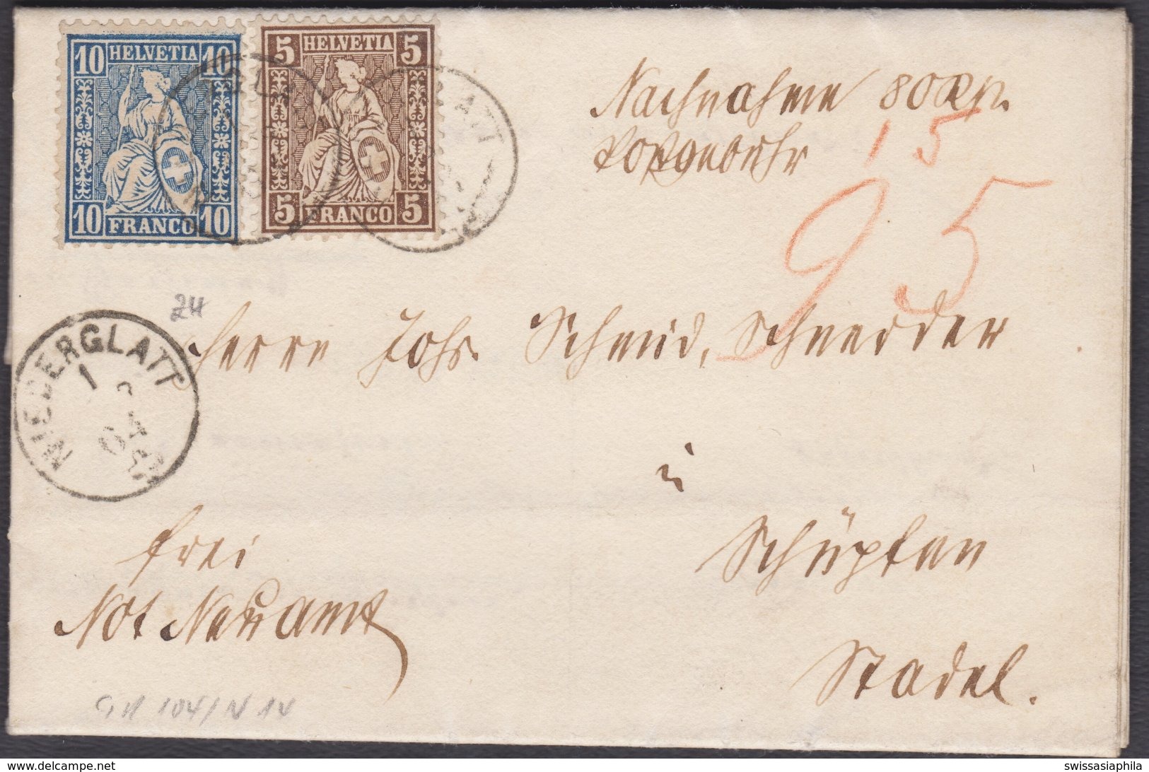 ZH   NIEDERGLATT / 1864 - Lettres & Documents