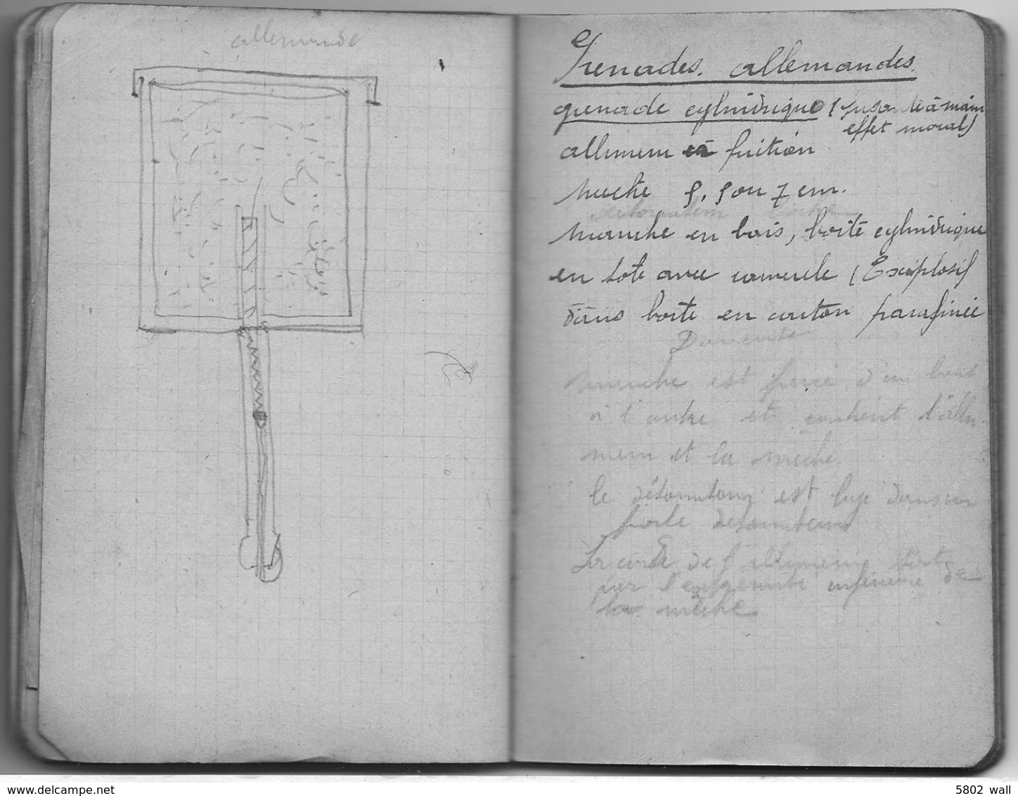 14-18 UNIQUE - Carnet manuscrit d'Etude théorique "Grenades" du Sdt Georges Rome d'Aywaille - 1916