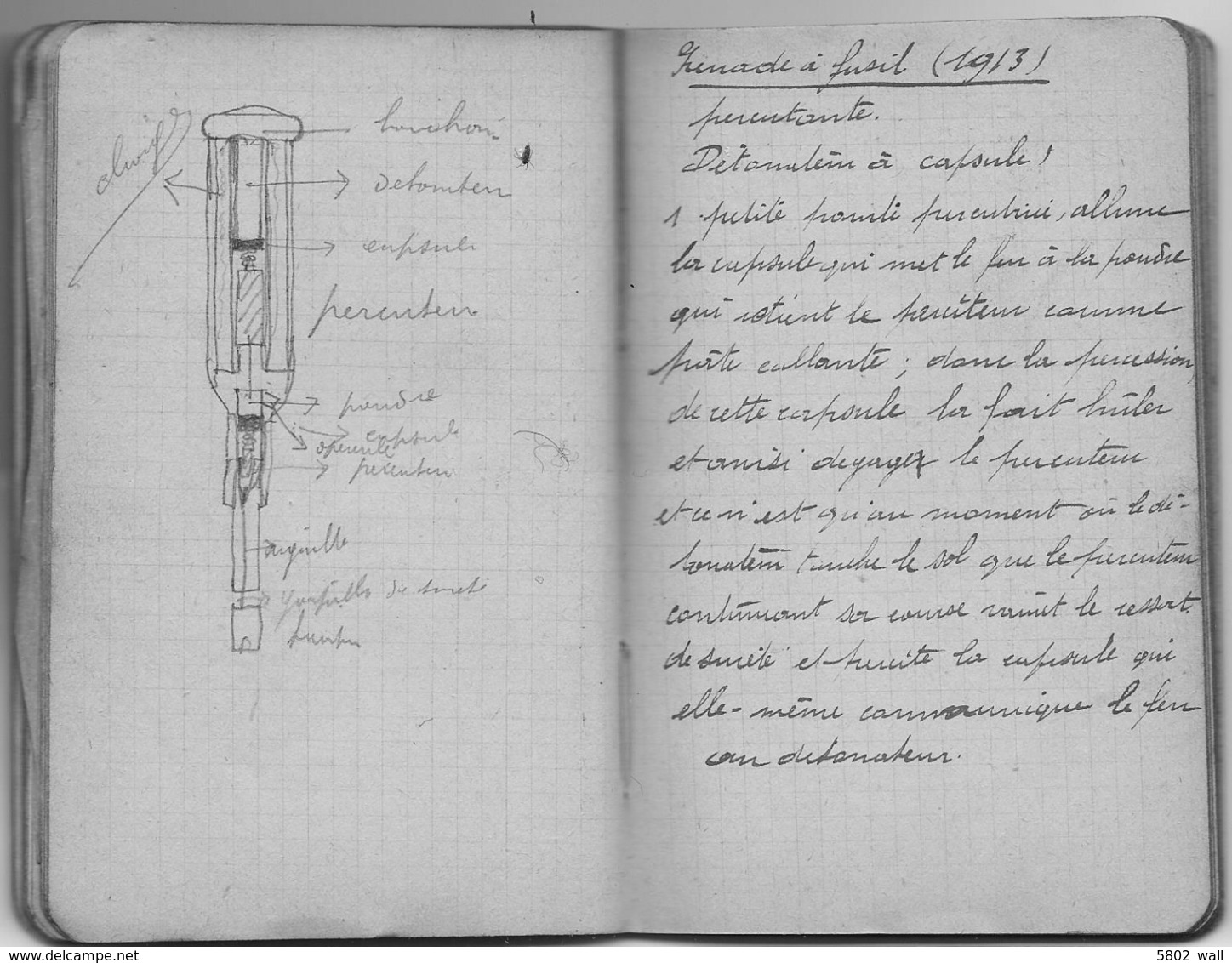 14-18 UNIQUE - Carnet manuscrit d'Etude théorique "Grenades" du Sdt Georges Rome d'Aywaille - 1916