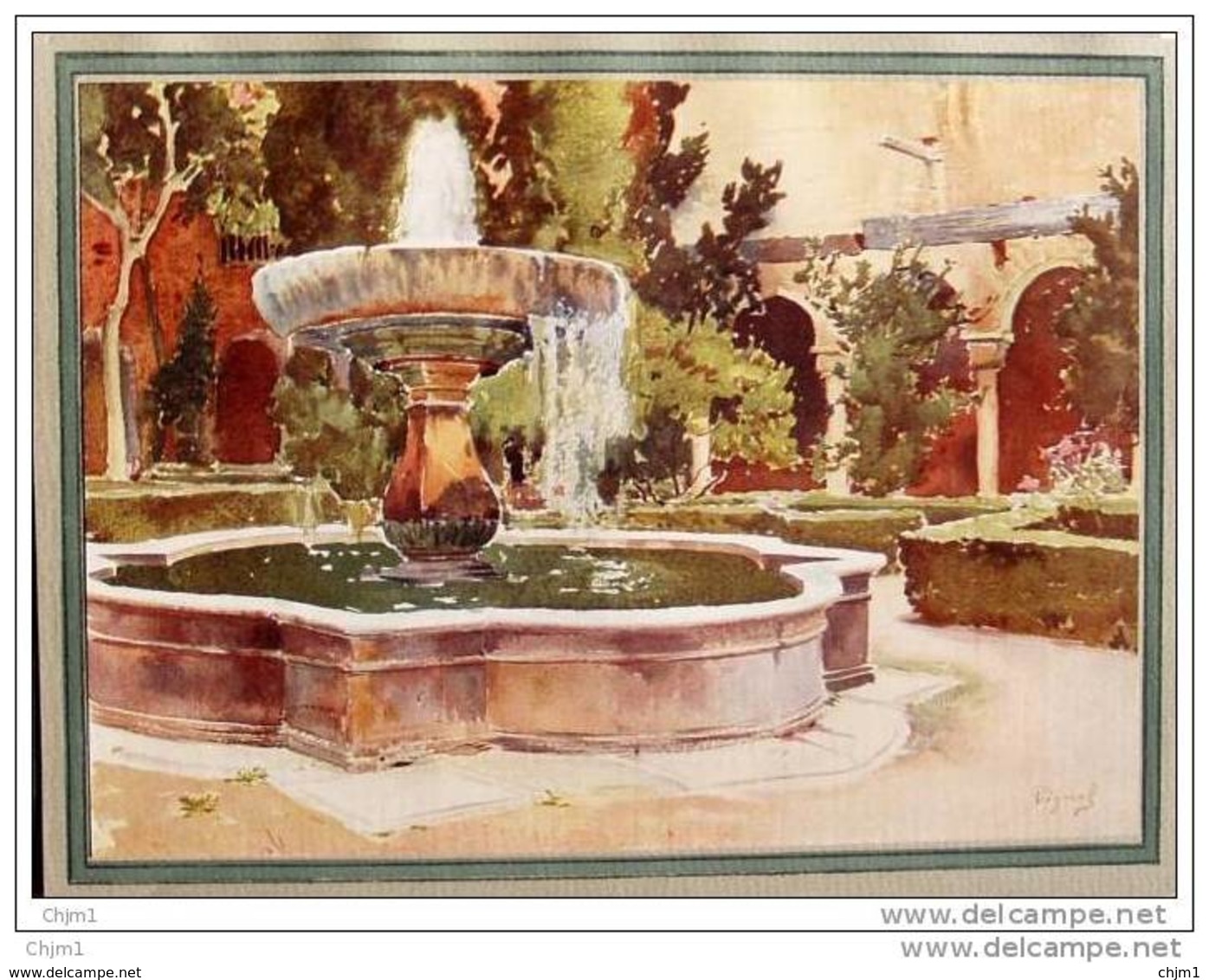 Vignal  "Ovar Des Cypres à L'Alhambra"  - Planche Original En Couleur - Alter Farbdruck Von 1912 - Estampes & Gravures