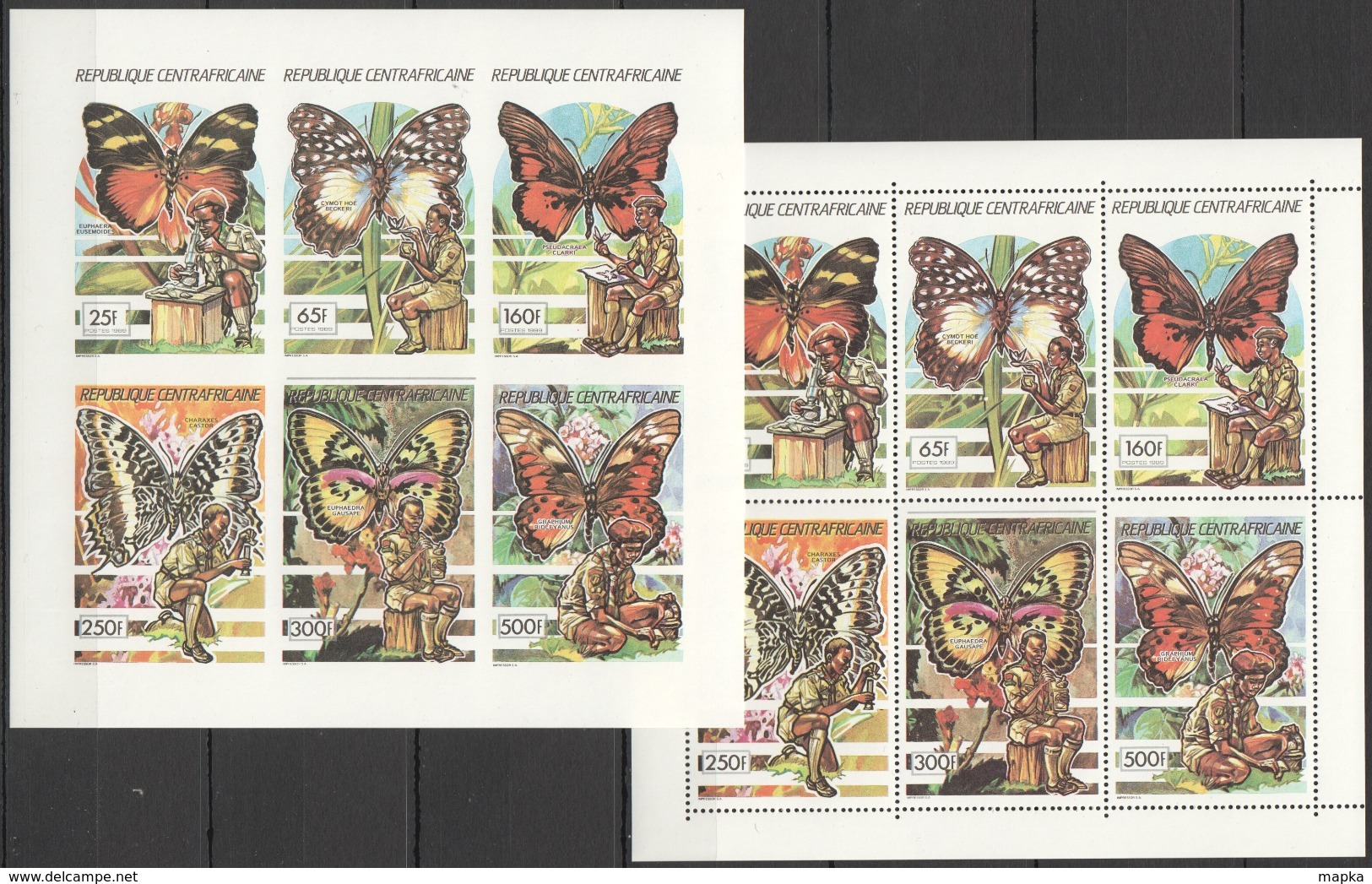 B029 ​​​​​​​!!! LAST ONE IN STOCK !!! IMPERF,PERF 1989 CENTRAFRICAINE BUTTERFLIES SCOUTISM MICHEL 67 EURO 2KB MNH - Schmetterlinge