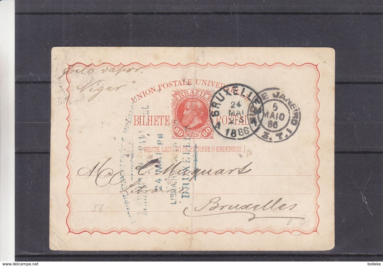 Brésil - Carte Postale De 1866 - Entier Postal - Oblit Rio De Janeiro - Exp Vers Bruxelles - Briefe U. Dokumente