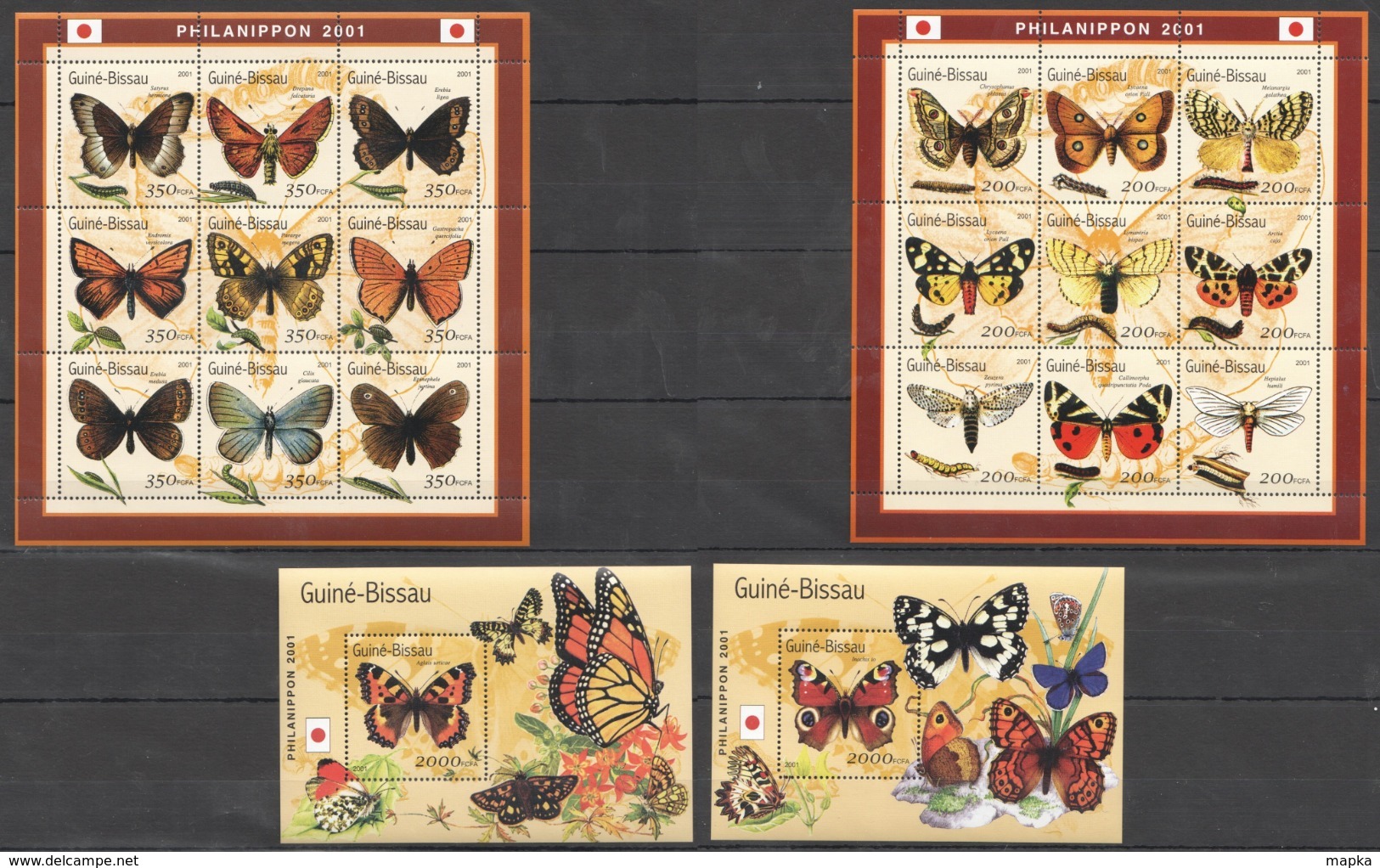 C206 2001 GUINE-BISSAU BUTTERFLIES BORBOLETAS 2BL+2KB MNH - Mariposas