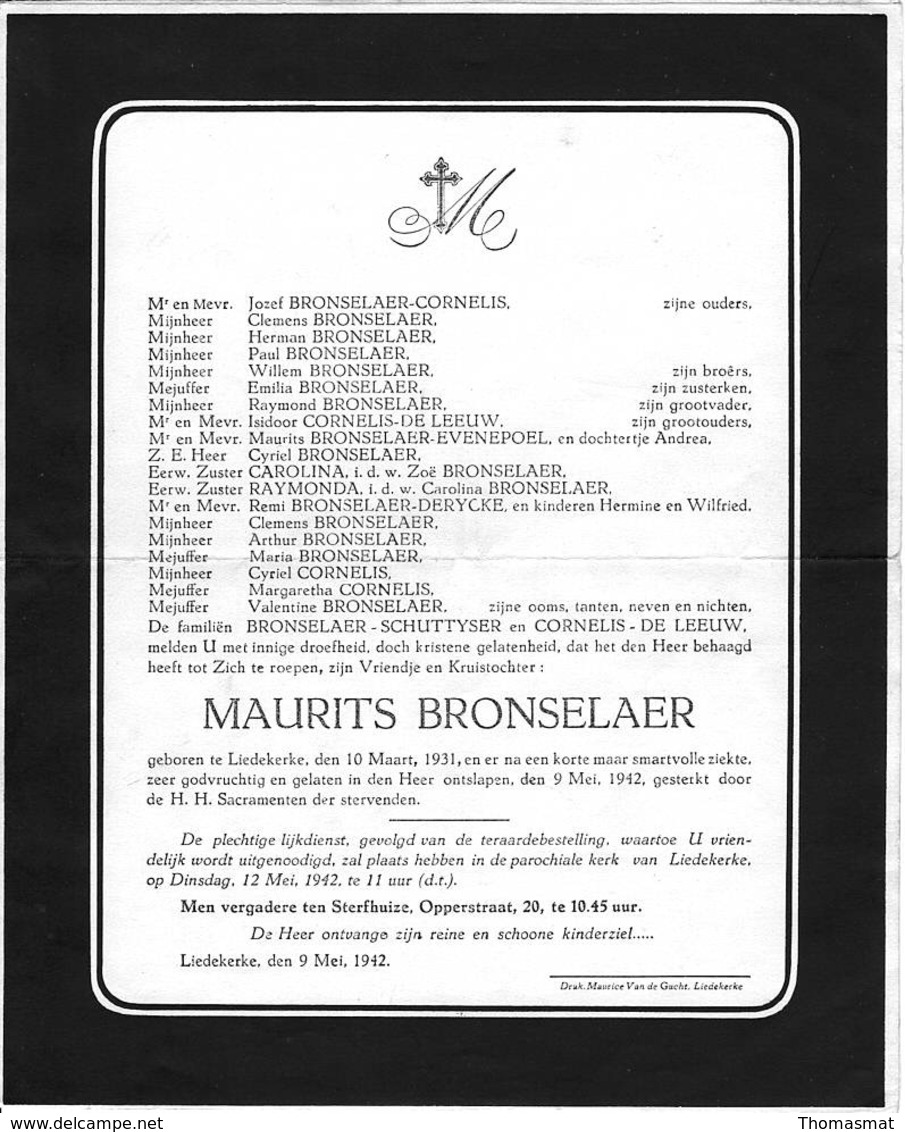 Overlijdensbericht - Maurits Bronselaer - Liedekerke - Décès