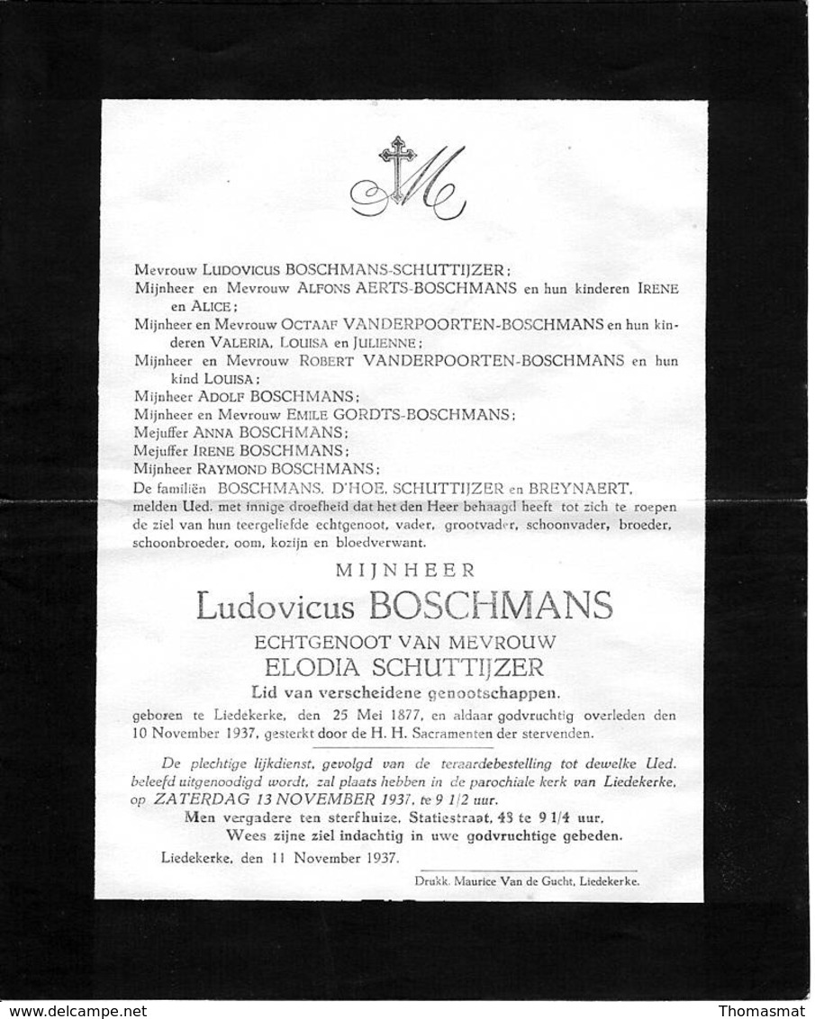 Overlijdensbericht - Ludovicus Boschmans - Schuttijzer  - Liedekerke - Décès